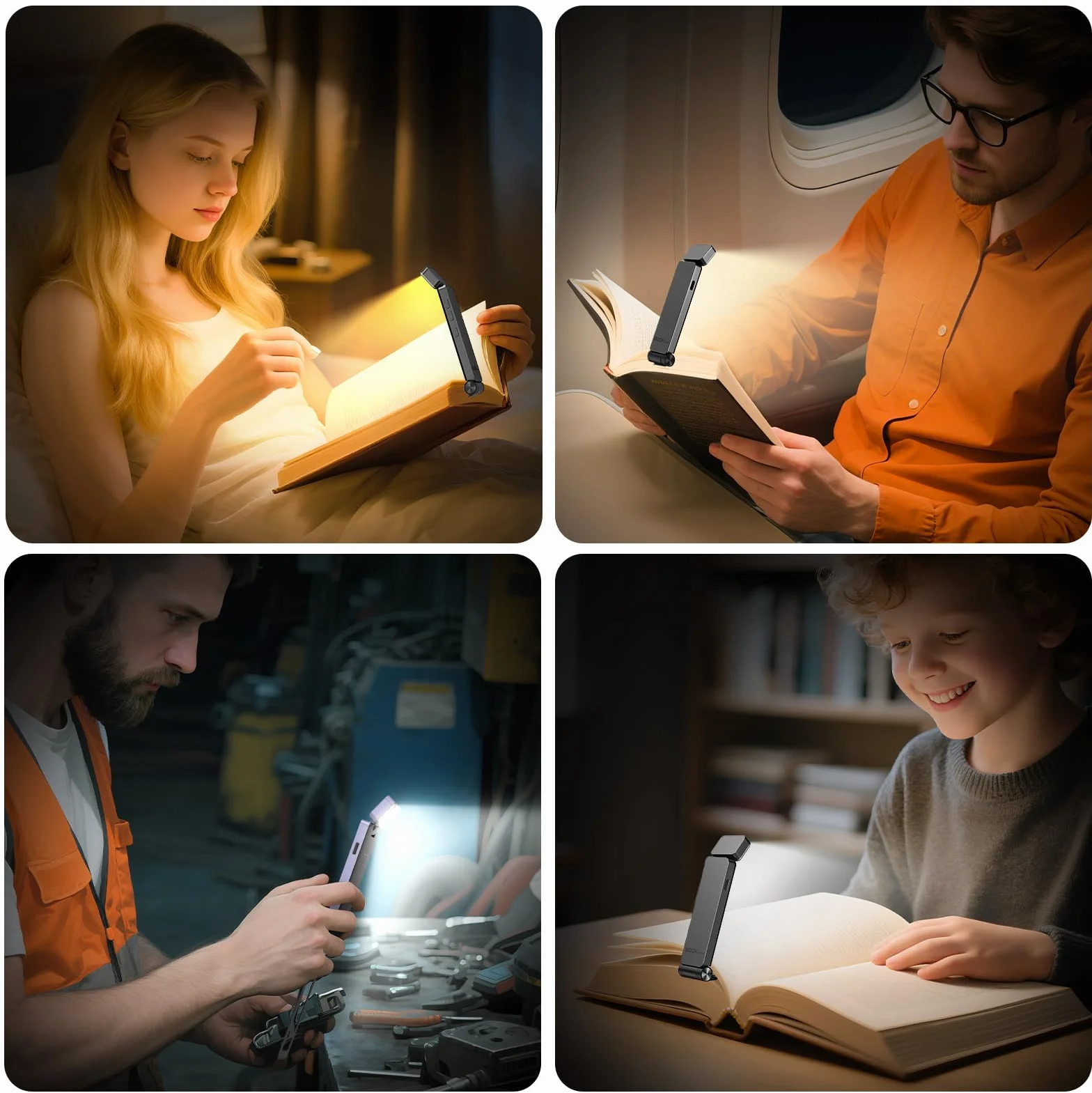 Lampe de Lecture USB Rechargeable, 3 Couleurs et 3 Luminosités Réglables, Lampe Livre pour Lecteurs