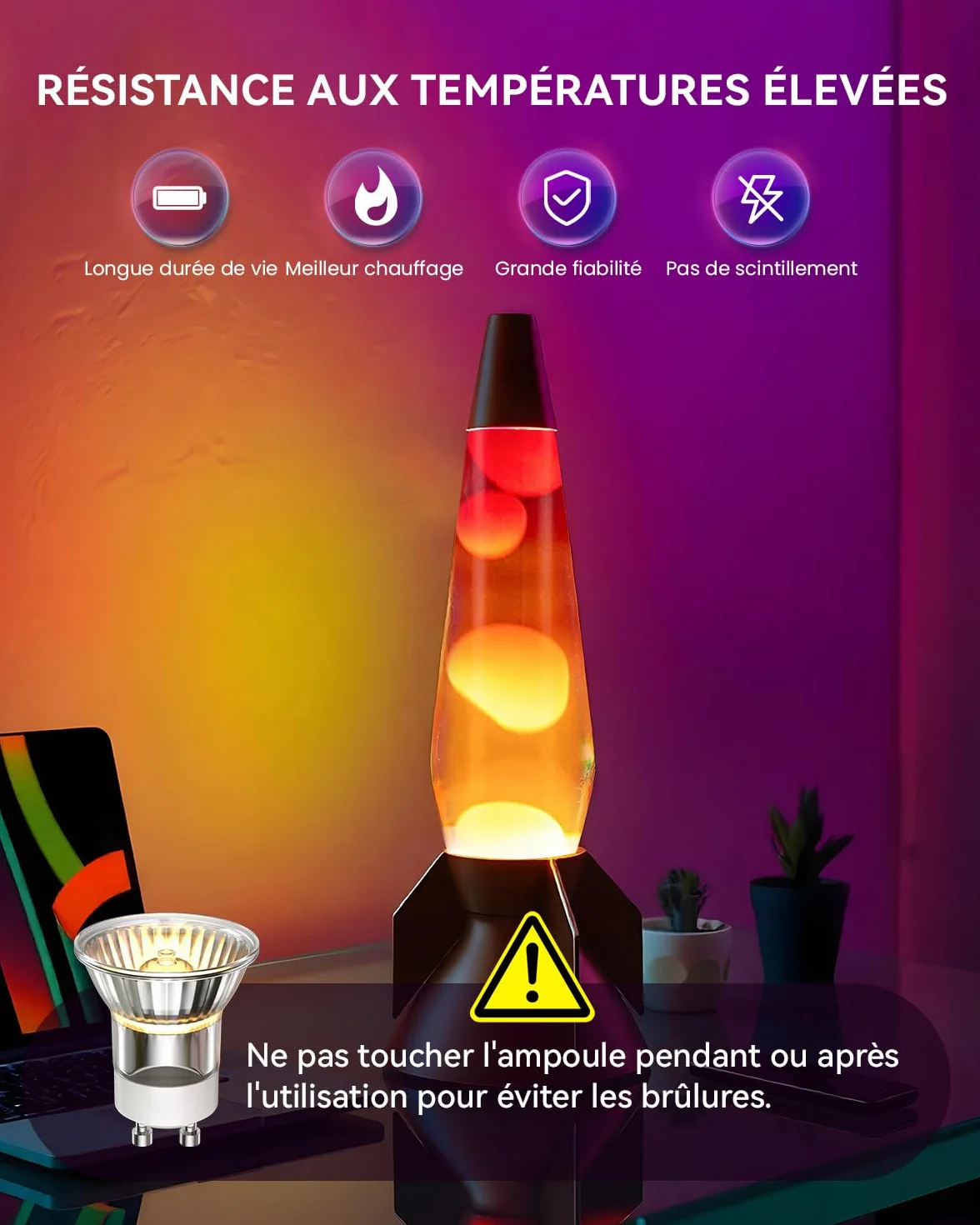 Lavalamp MR11 GU10 28W Ampoule Lot de 2, Mini GU10 180lm Variateur, Blanc Chaud 2800K