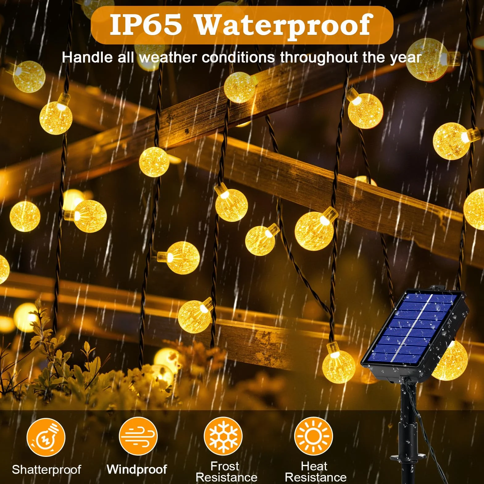 Guirlande Lumineuse Exterieure Solaire 18M 100 LED IP65 8 Modes Blanc Chaud