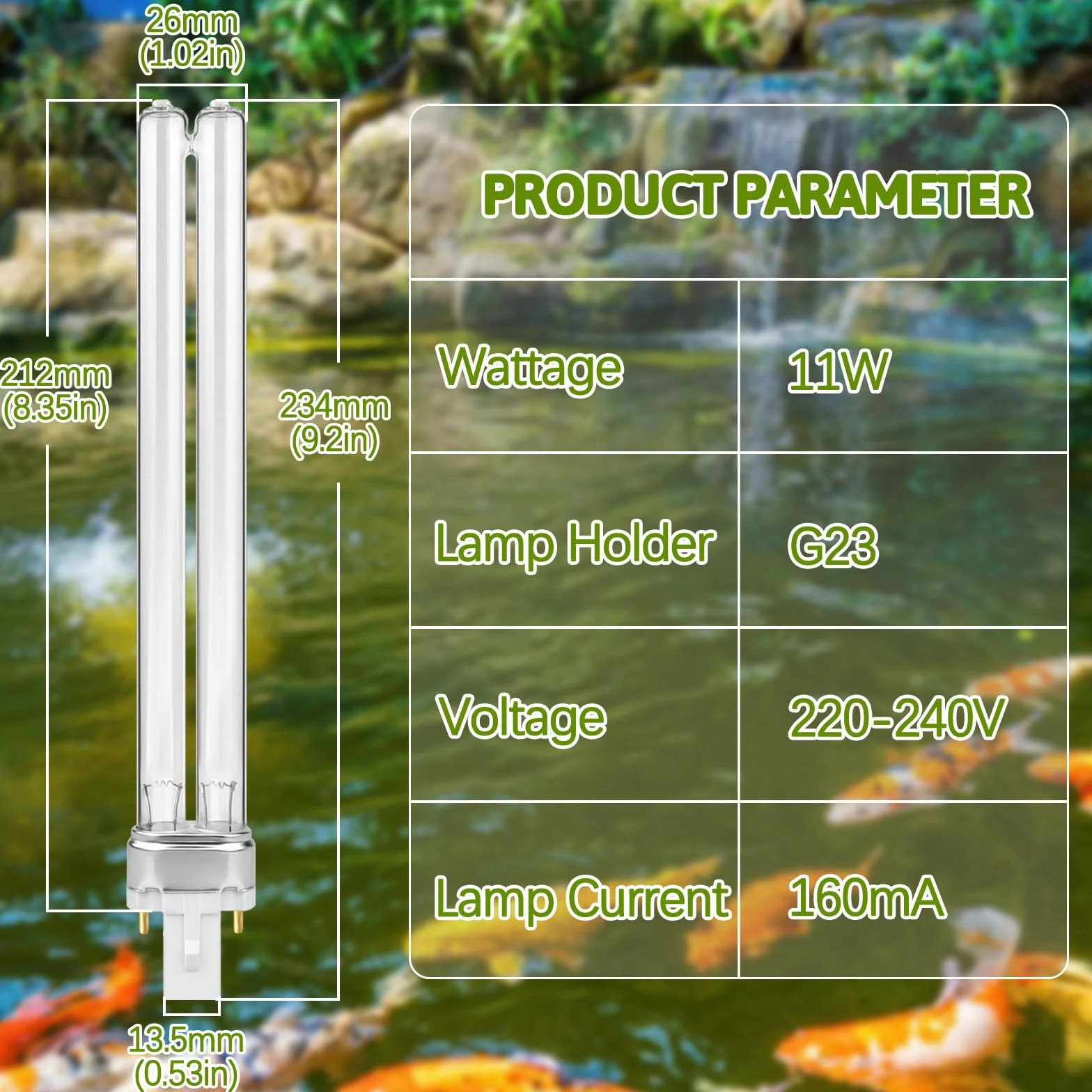Ampoules UVC 11W 2 Broches G23 PLS Remplacement pour Filtre de Bassin, Étangs à Poissons