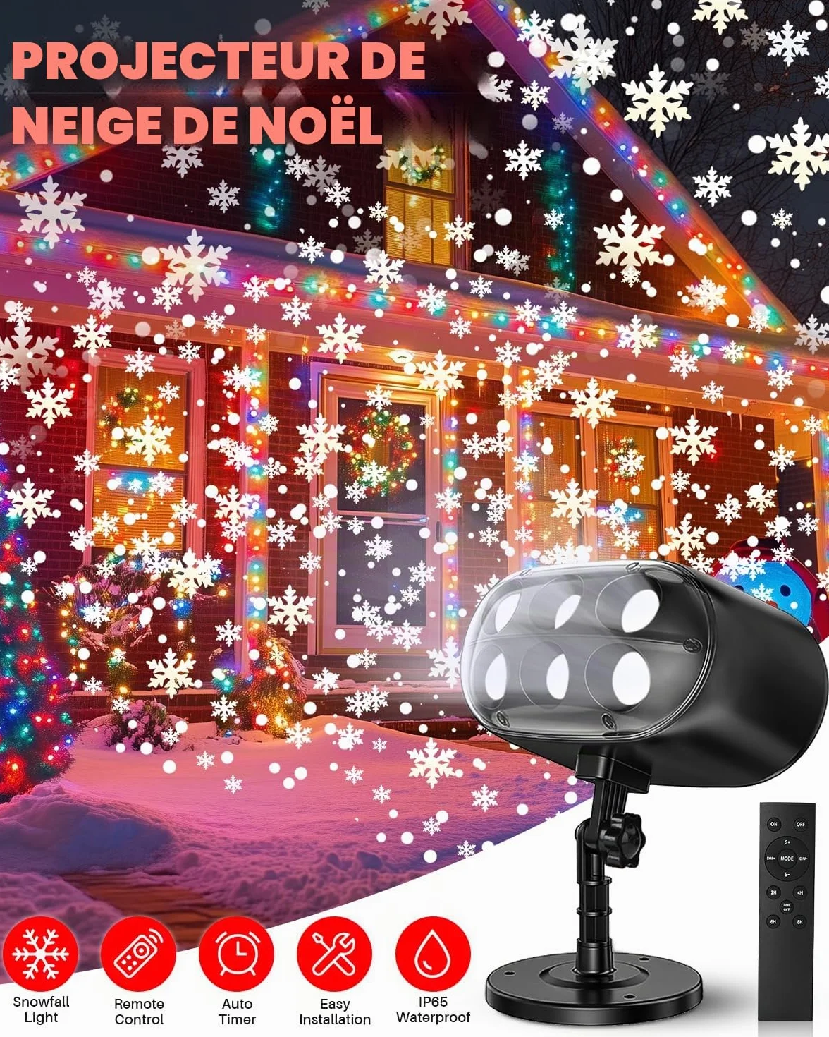 Projecteur de Noël extérieur LED IP65 avec télécommande, lumière de neige dynamique réglable