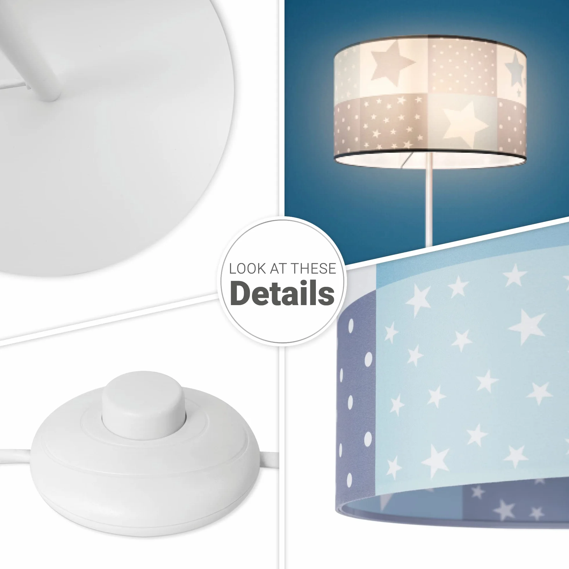 Paco Home Lampadaire Chambre Enfant Abat-Jour Rond Tissu E27 Ø38 cm Blanc
