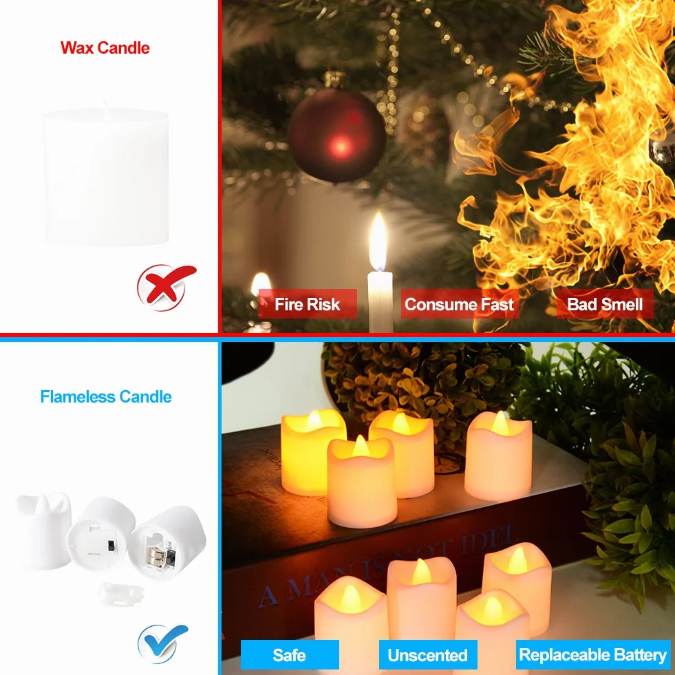 Litake Bougies LED 24 PCS Lumière Vacillante Chauffe-Plat sans Flamme avec Piles Décoration Fête