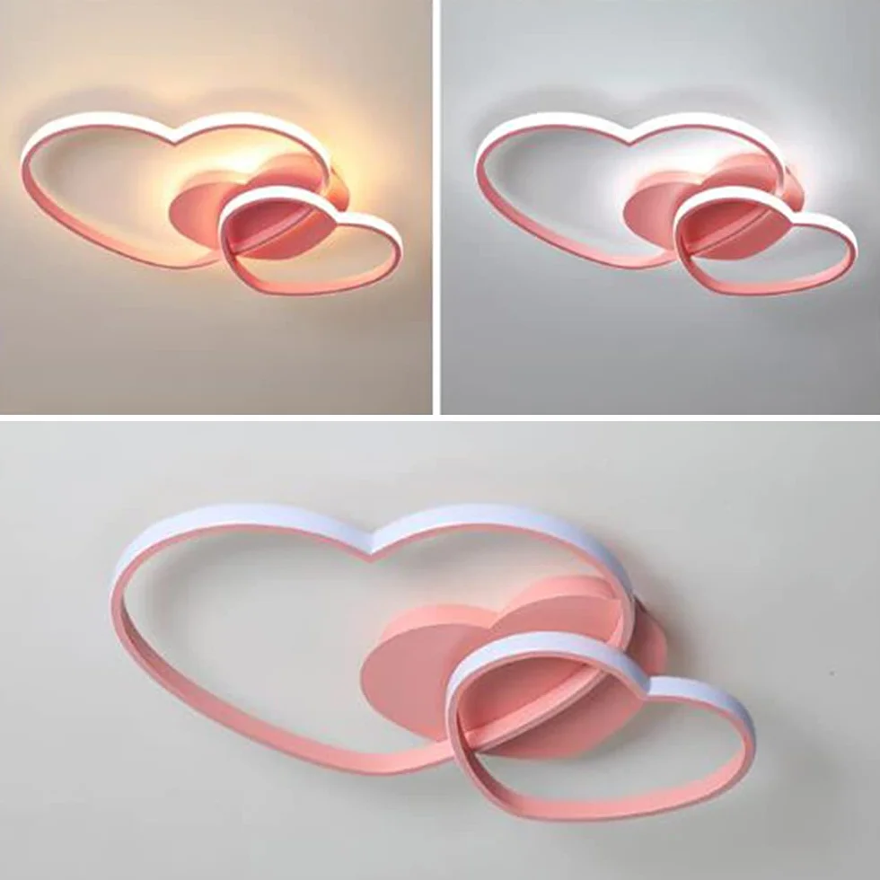 Plafonnier LED Dimmable Coeur Moderne 50cm Rose Avec Télécommande pour Chambre Enfant