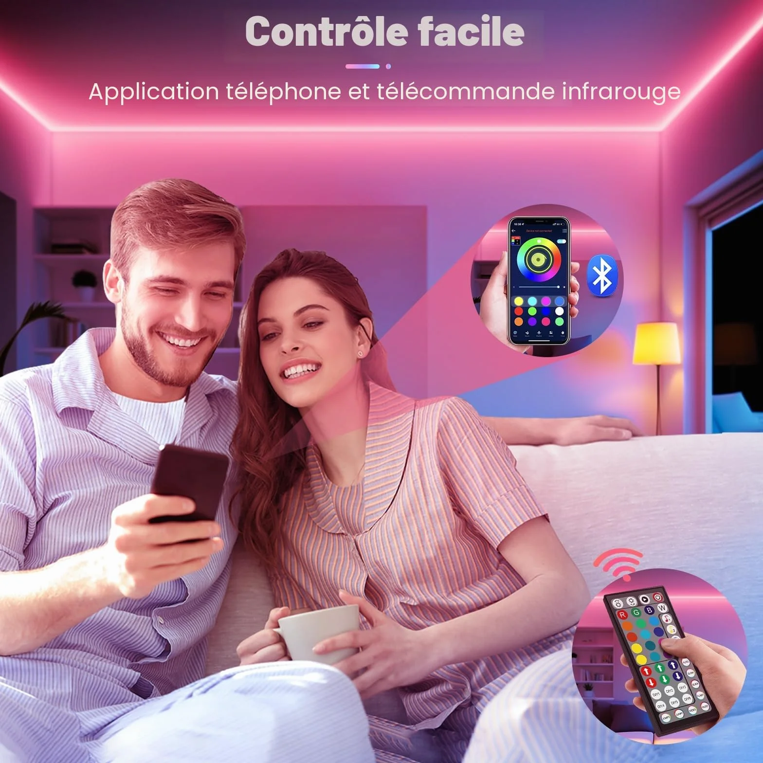 Ruban LED 10M Flexible RGB Bluetooth App Contrôle Synchronisé Musique Chambre Gaming Plafond