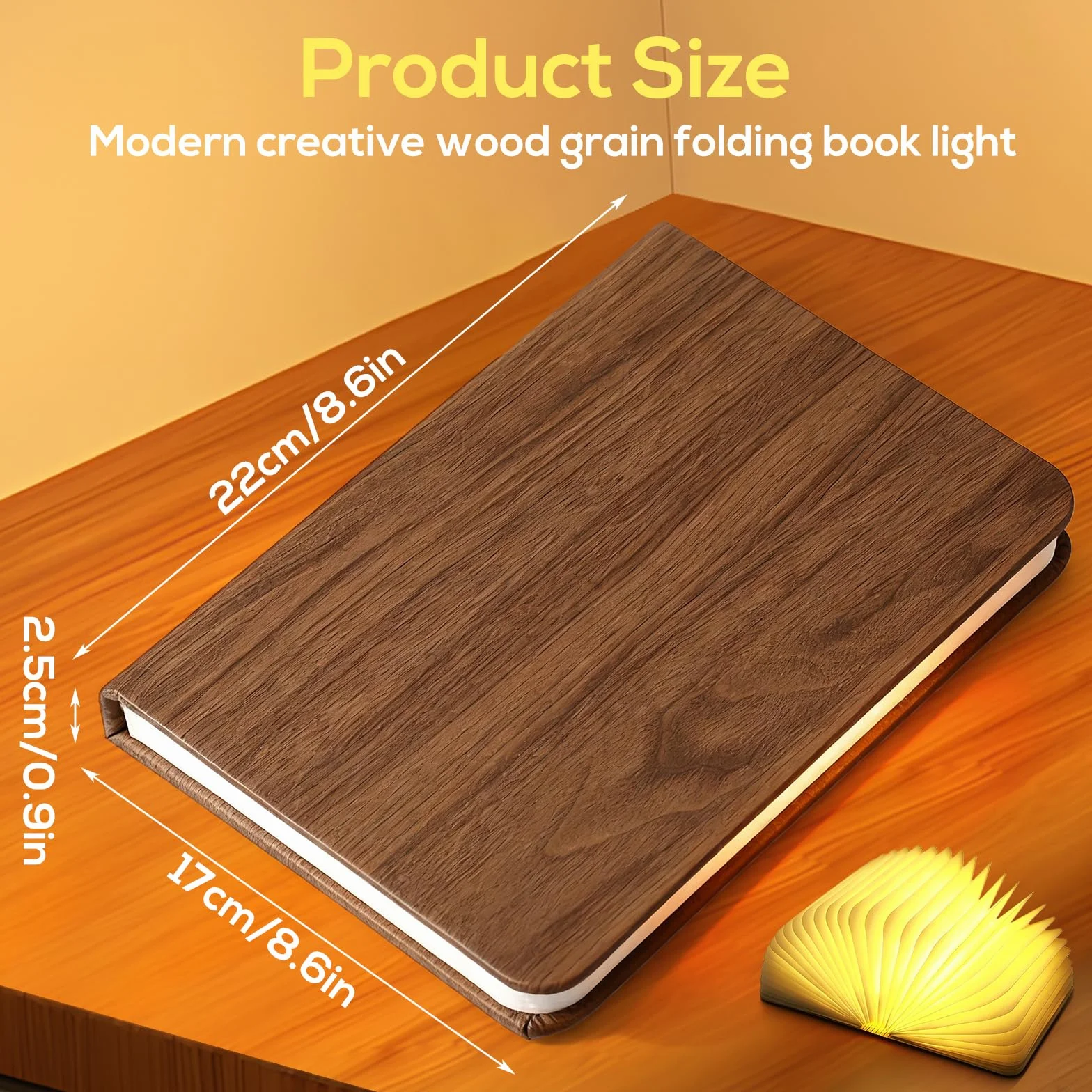 SUNOYA Lampe Livre LED Pliante en Bois, 3 Couleurs Rechargeable, Mini Lampe de Lecture Magnétique