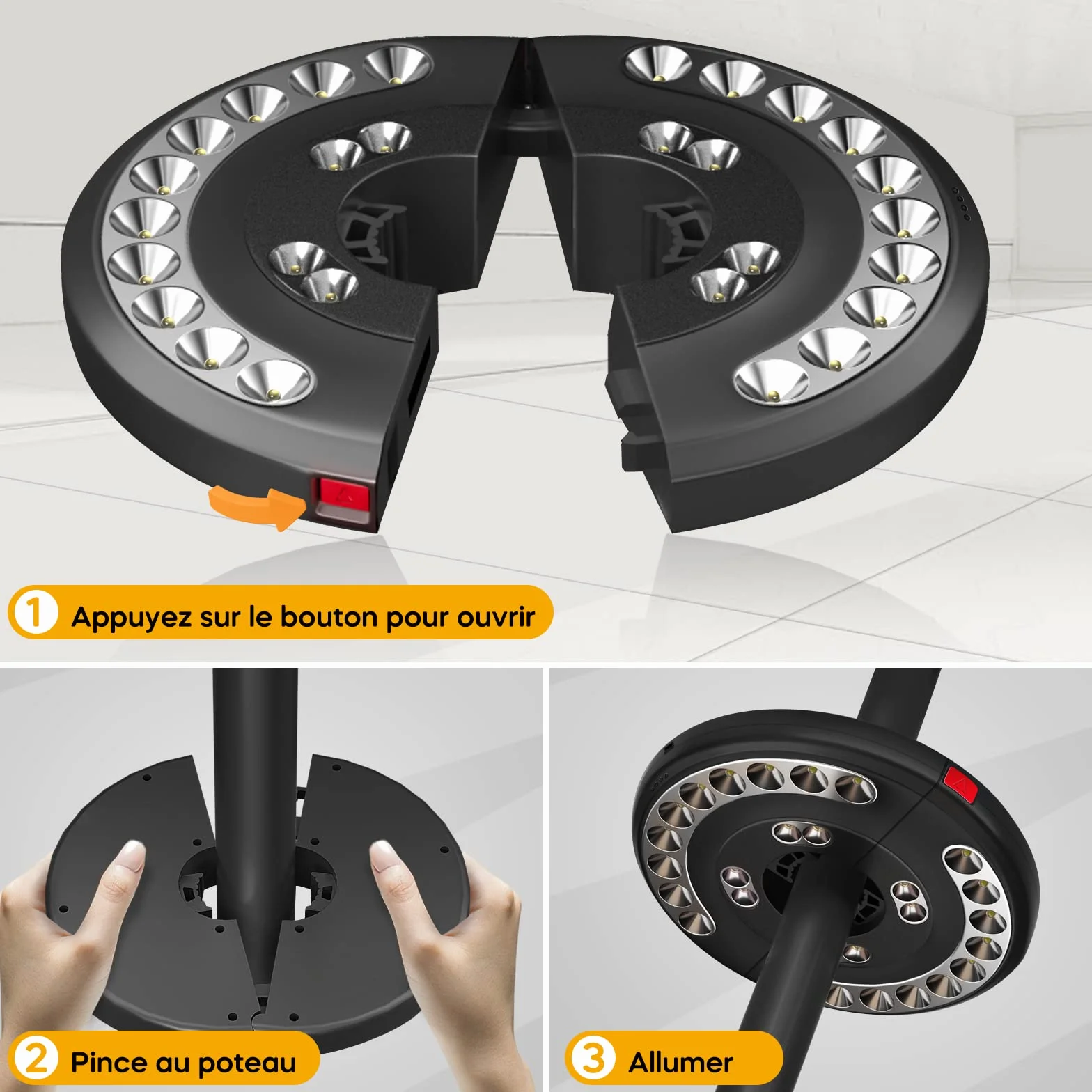 Lampe Parasol Rechargeable 28 LED 3 Modes Haute Luminosité Éclairage Extérieur Jaune