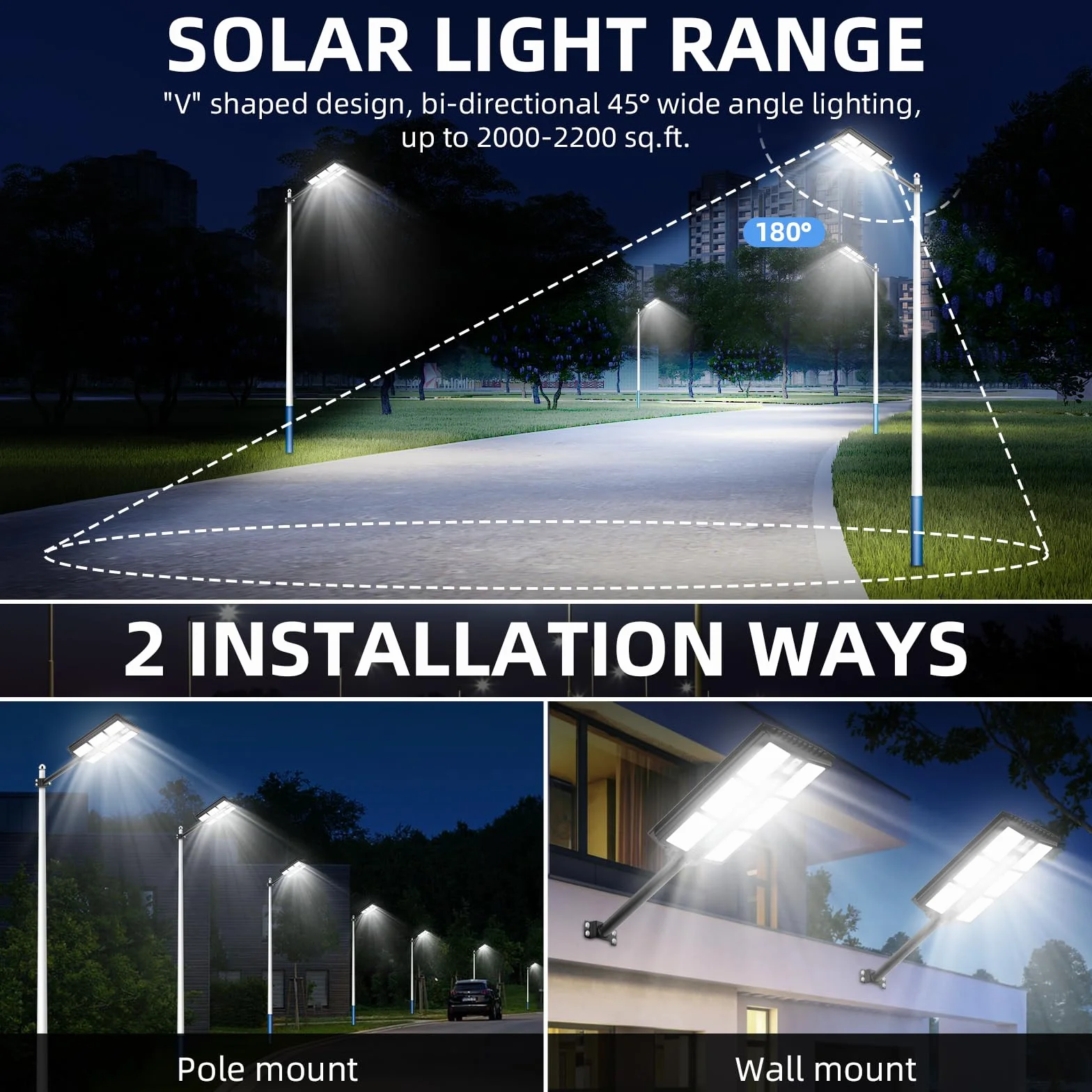 Lampadaires solaires d'extérieur 1200 W IP65 imperméable 1170 LED 6500 K avec télécommande