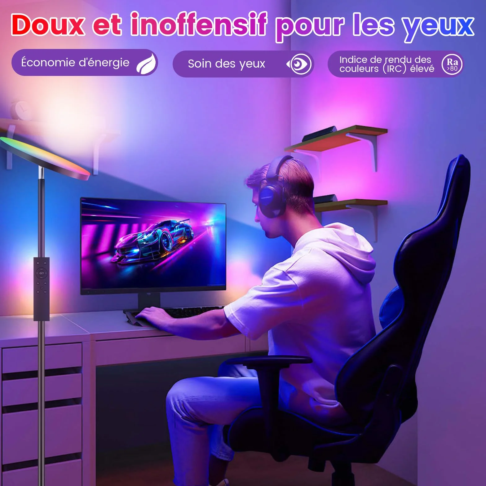 Lampadaire sur Pied LED 36W 3000LM Dimmable 2700K-6500K RGB Télécommande Contrôle Tactile