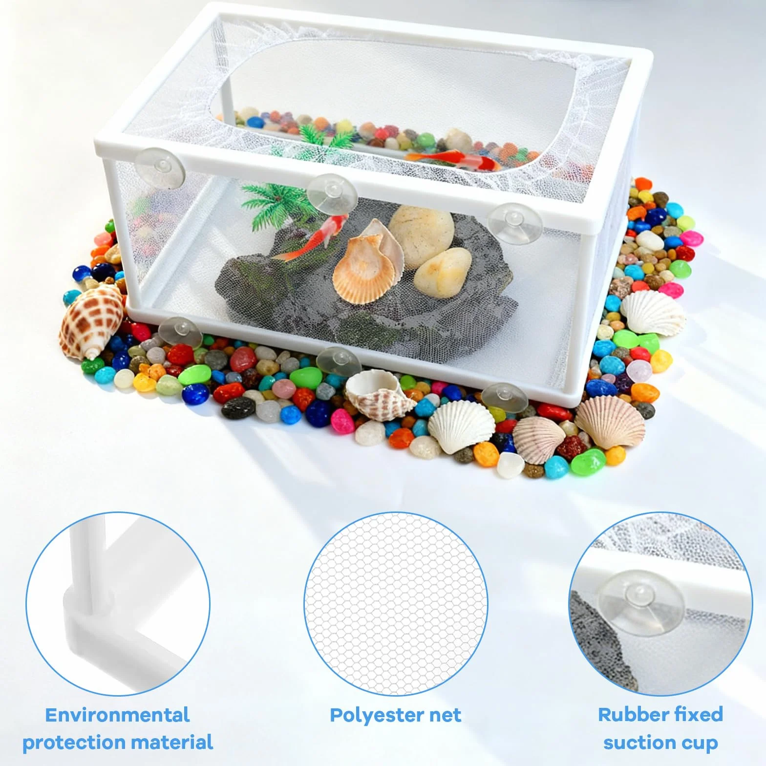 Filet D'élevage Aquarium 26×15×15 CM Poisson Filet de Séparation Pondoir avec 6 Ventouses