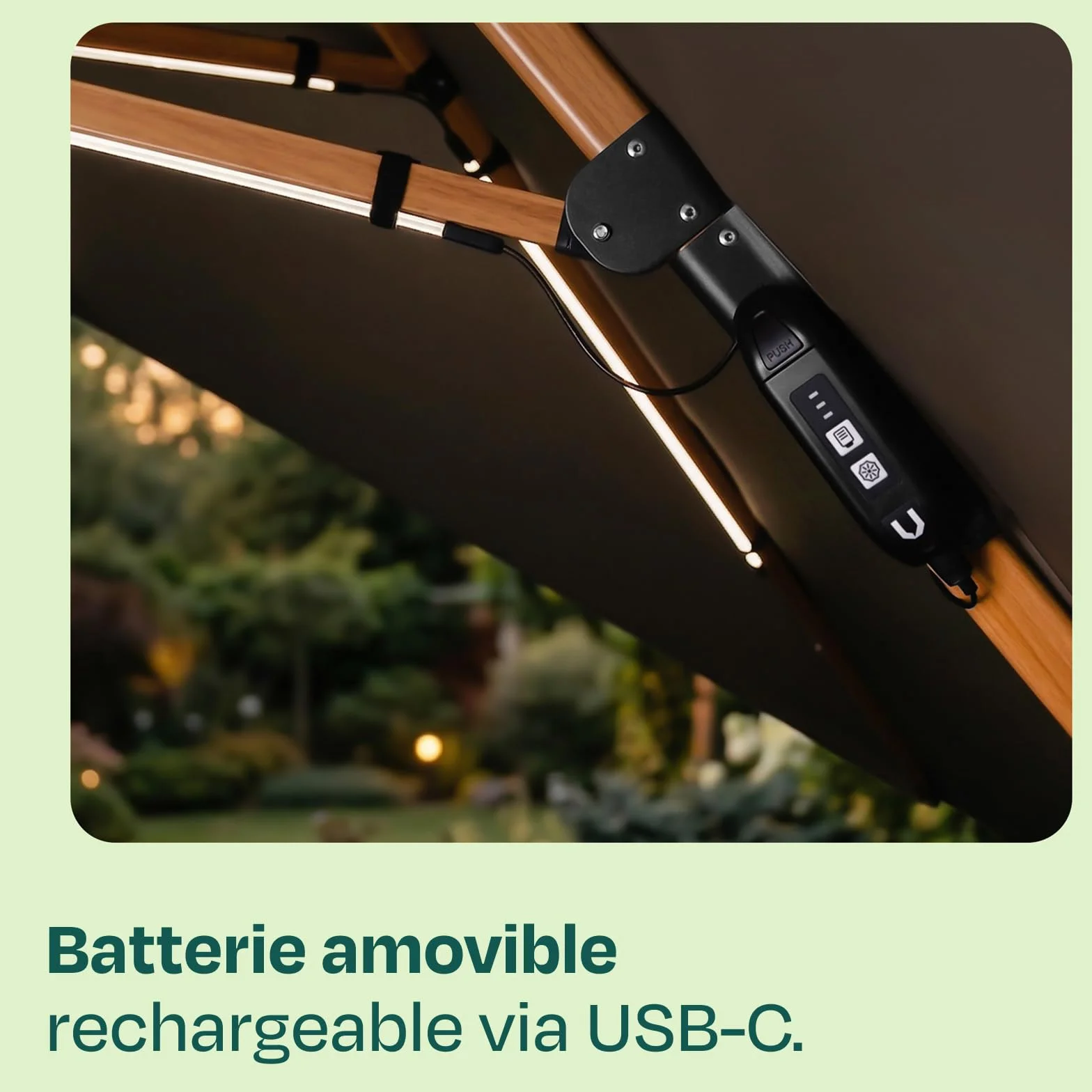 VONROC Éclairage LED Parasol Rechargeable 15 Bandes LED Batterie 2600 mAh Lumière Extérieure Jardin Terrasse Camping GP855AA