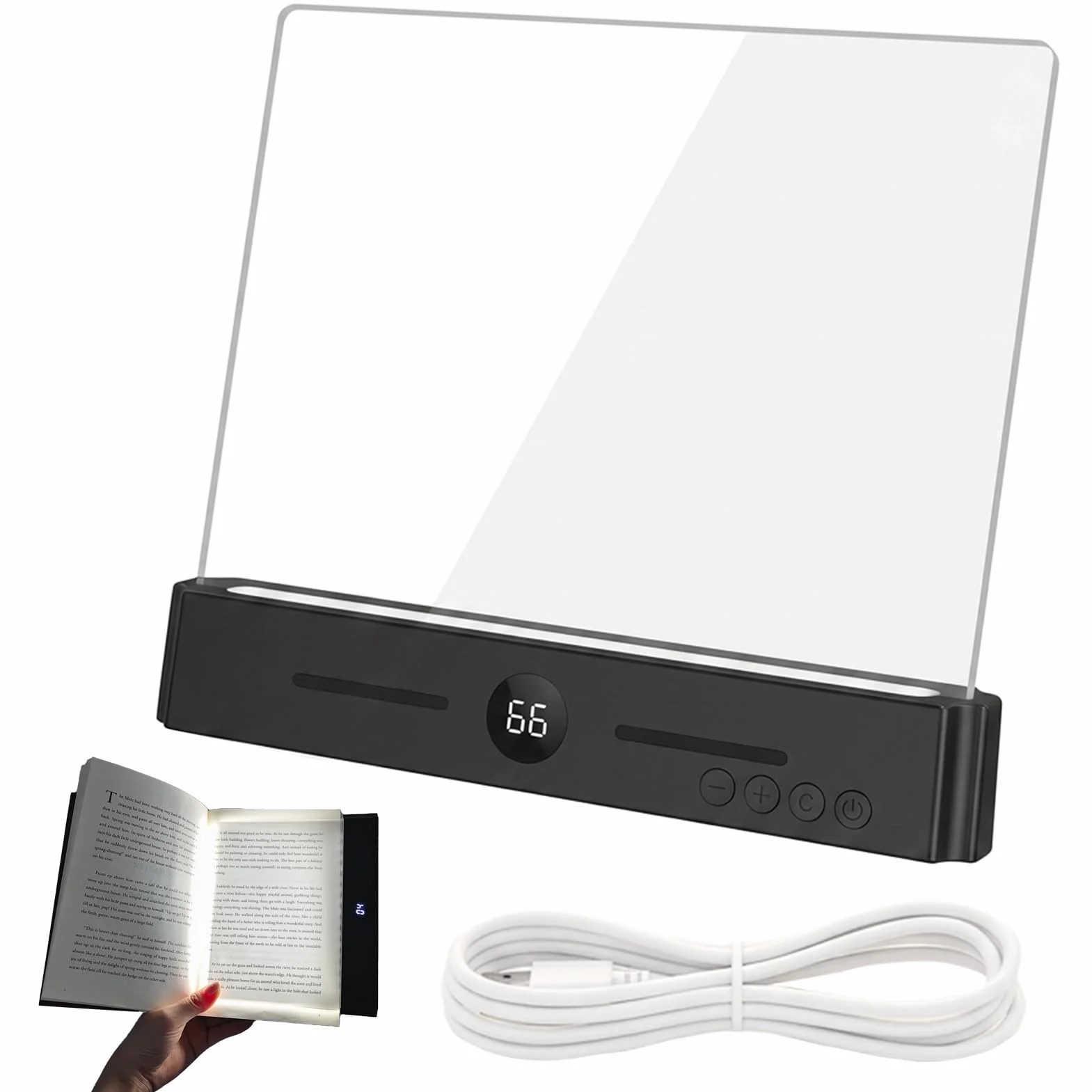 Lampe de Lecture LED Rechargeable USB avec Minuterie 0-99 Min, 3 Modes de Couleur, Intensité Réglable, Portable, Noir