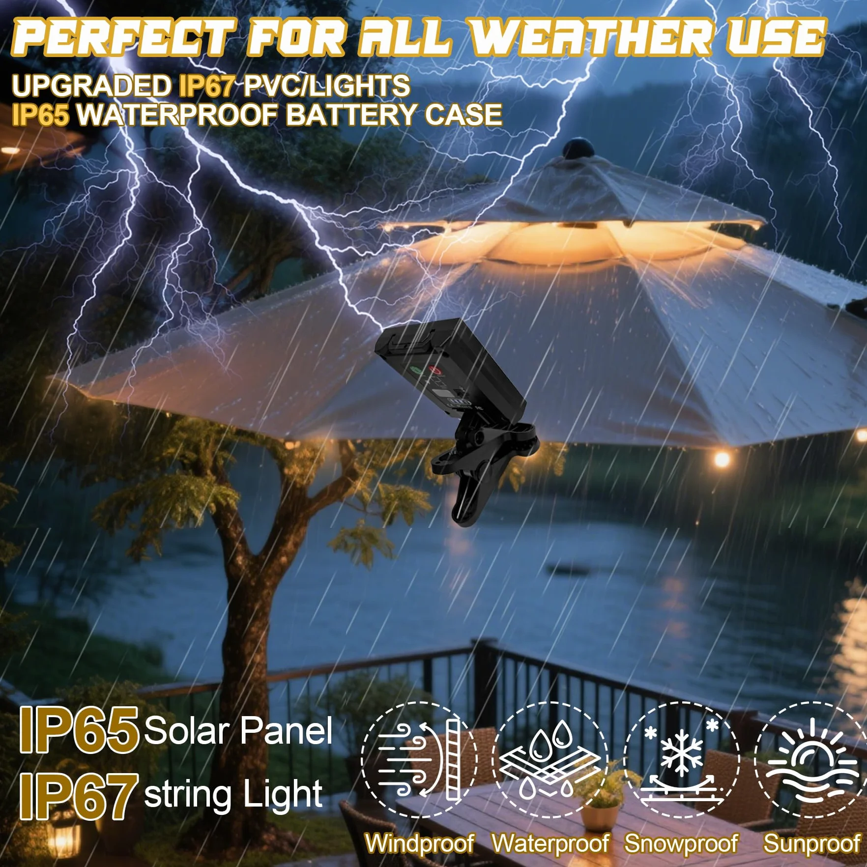 VEEKAY Lumières Solaires De Parapluie 104 LED 8 Modes Avec Télécommande