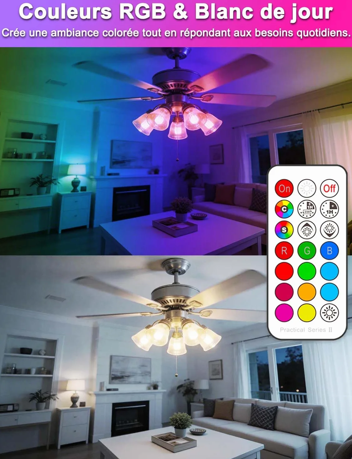 Ampoule LED RGB Télécommandée iLC E27 900LM 6000K 12 Couleurs Minuterie