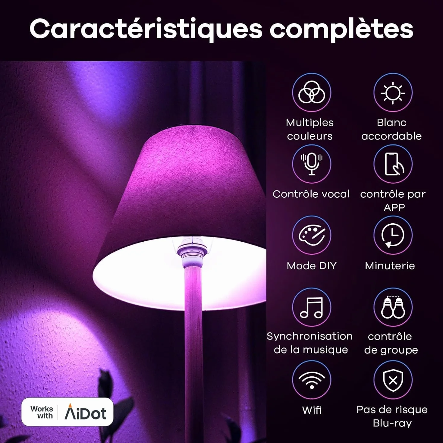 Linkind Ampoule Connectée WiFi LED E27 RGB 1800K-6500K Dimmable 9W 800LM Compatible Alexa Google Home 4 PCS