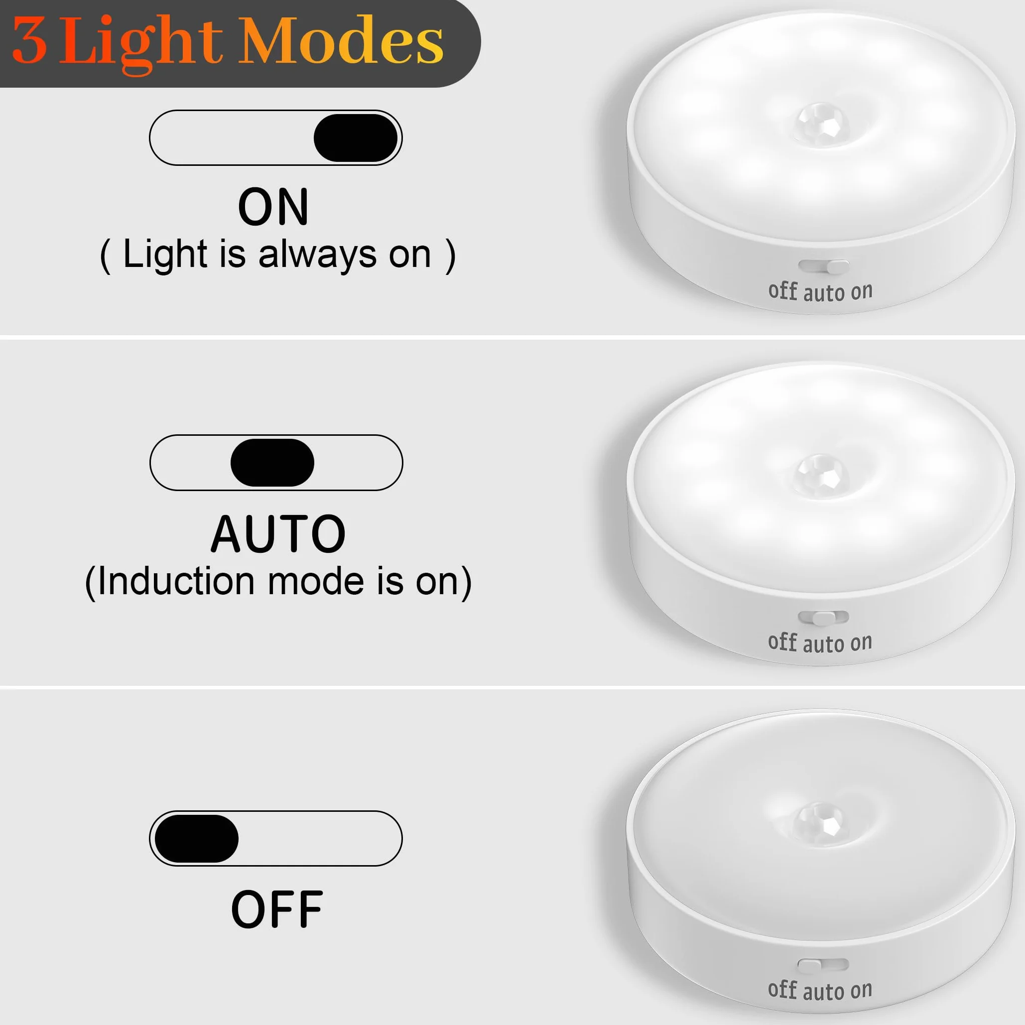 daphomeu Lot de 6 veilleuses LED rechargeables USB avec détecteur de mouvement, 3 modes d'éclairage pour escalier, couloir, chambre, cuisine