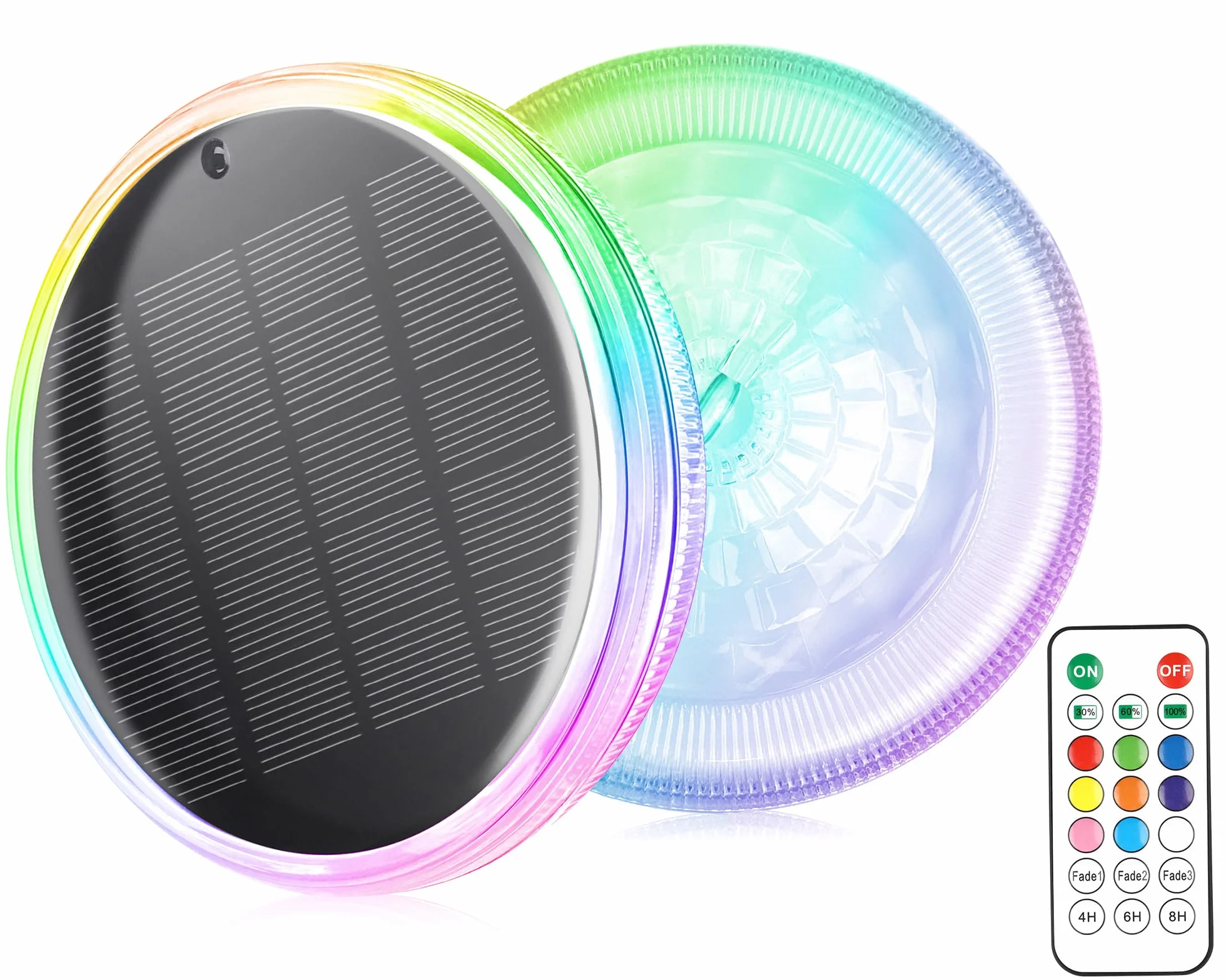 Qoolife Lampe Flottante Solaire pour Piscine Lot de 2 - Lumière Submersible IPX7, 12 Modes de Couleur, Minuterie