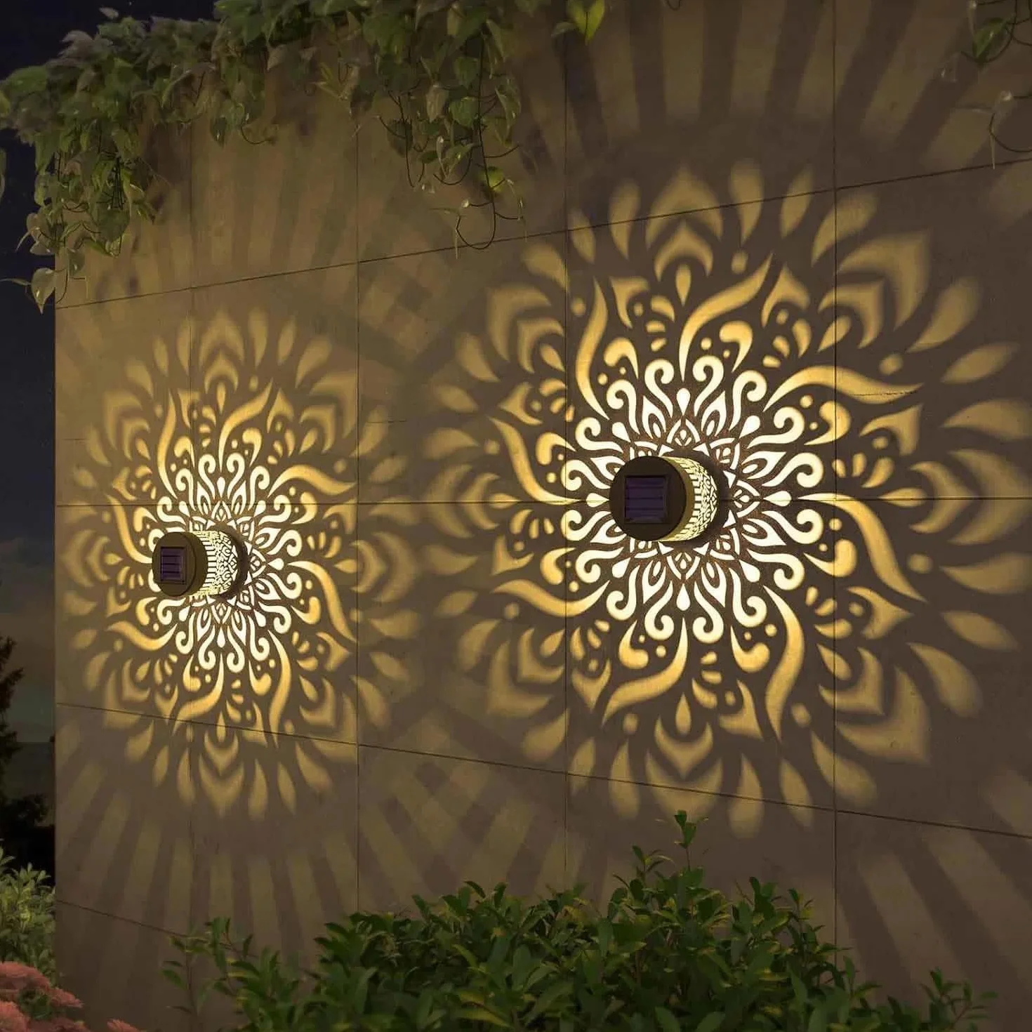 Lampes Solaires Clôture Mandala Métal 2pcs, Lampe Solaire Exterieur Jardin Imperméable