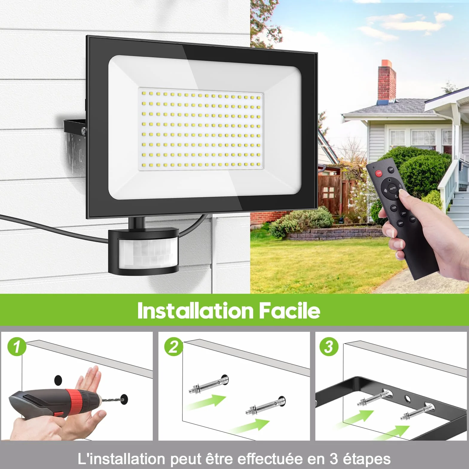 Projecteur LED Exterieur 150W 15000LM 6500K IP65 avec Detecteur de Mouvement