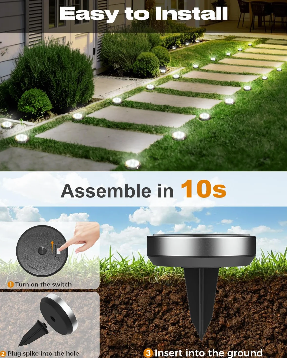 Lot de 8 Lampe Solaire Au Sol, 8 LED Jardin Exterieur Solaire Etanche, Spot Solaire Extérieur pour Chemins Pelouse Terrasse, Blanc Froid