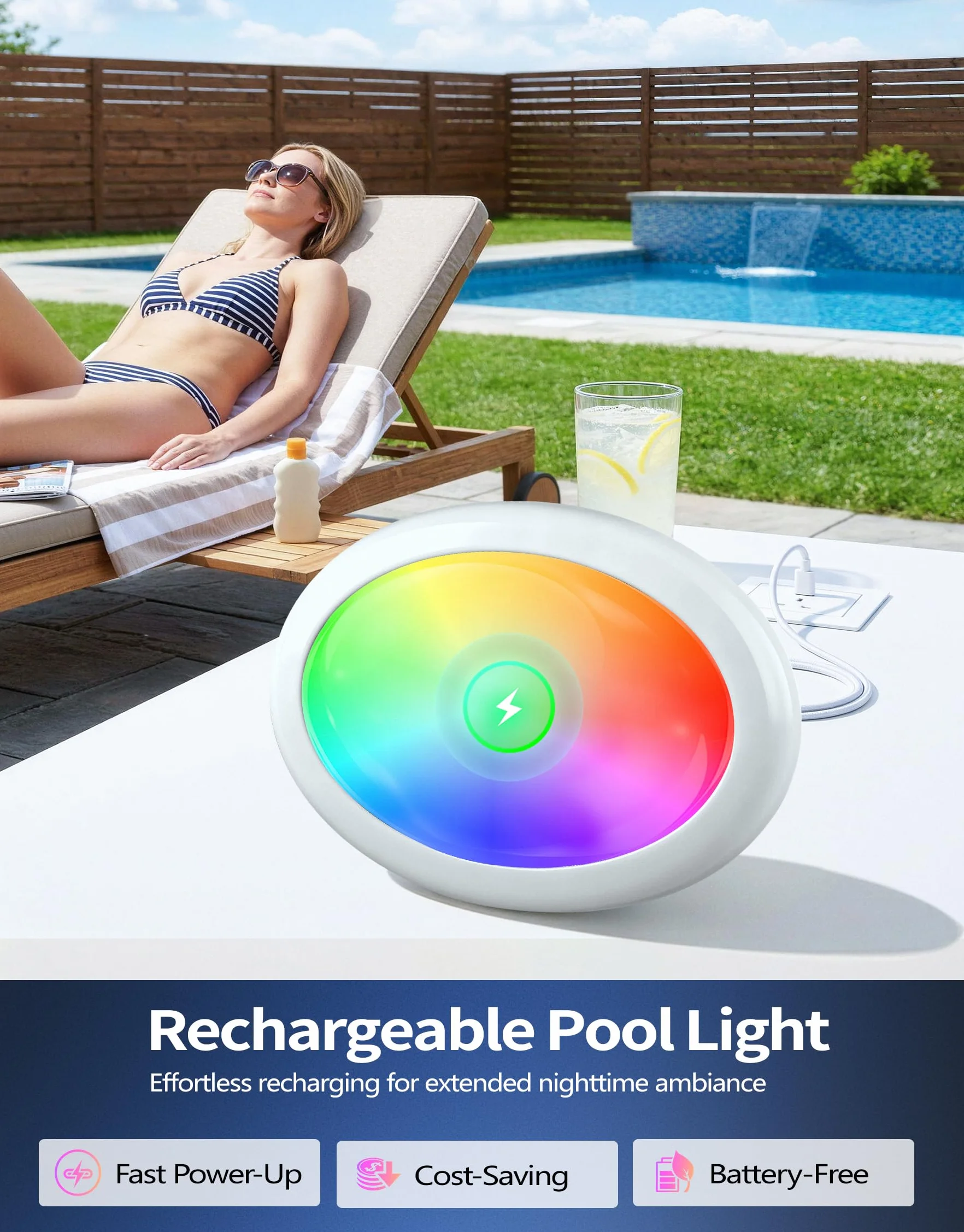 PoolLeader Éclairage Piscine Submersible Rechargeable avec Télécommande, Changement de Couleur, Aimant, Ventouses, 2 Pièces