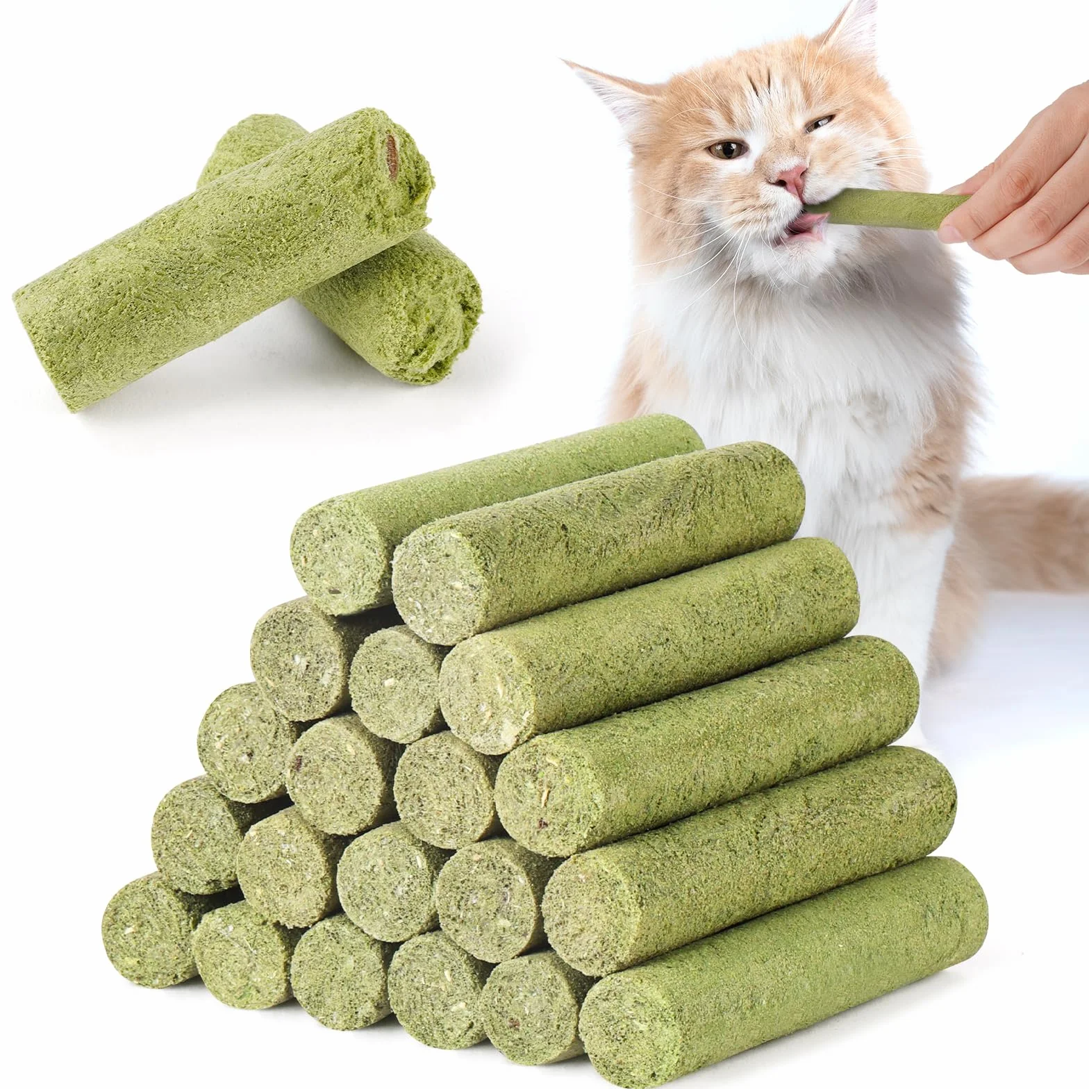 Bâton d'herbe à Chat 24pcs Bandes Lyophilisé Comestible Nettoyage des Dents Élimination Boules de Poils