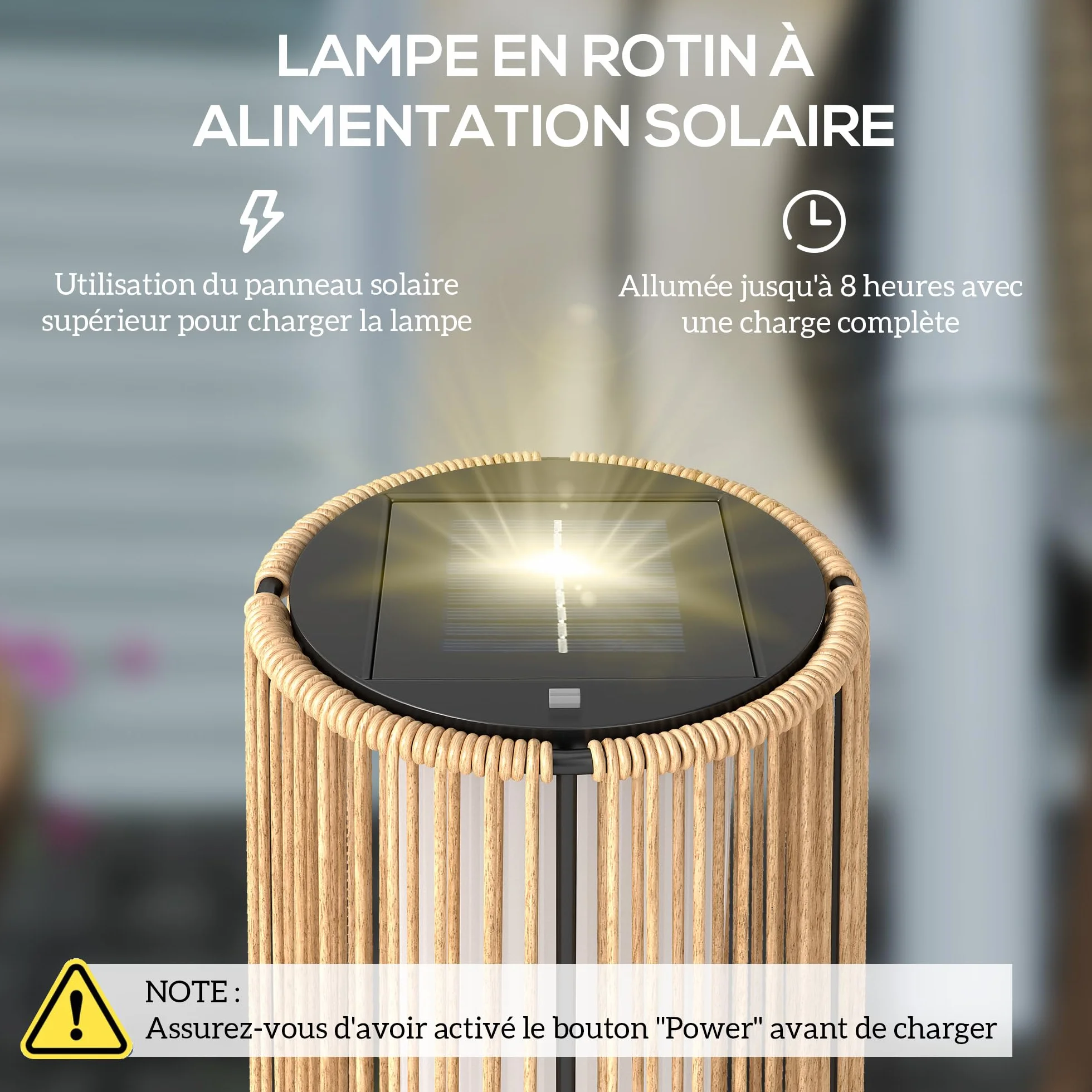 Outsunny Lampadaire LED de jardin style colonial résine tressée Ø 21,5 x 61 cm beige