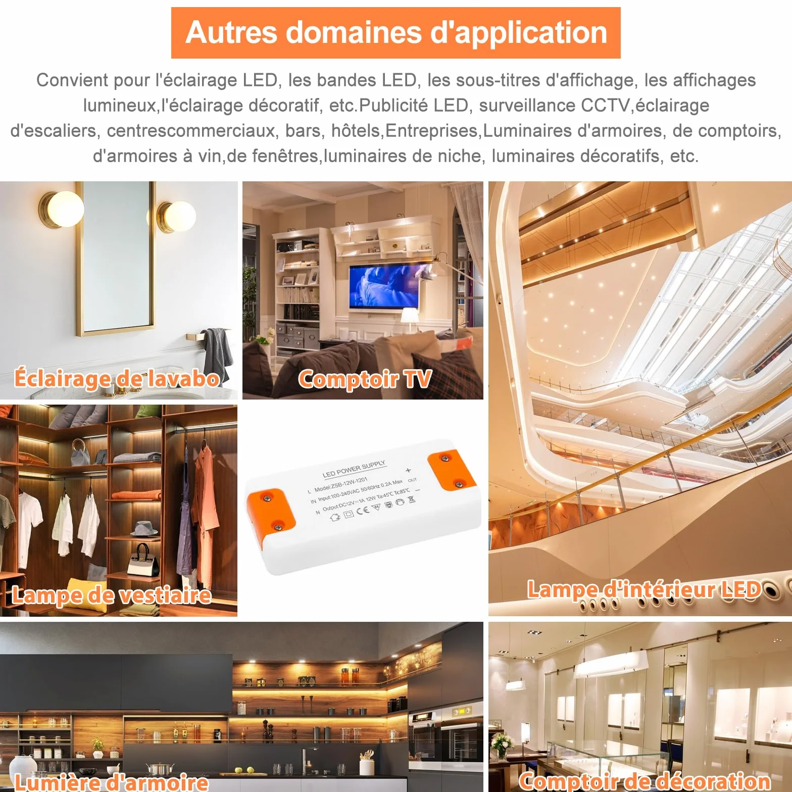 Transformateur 220V 12V LED 12W, Convertisseur AC DC pour G4 GU5.3 MR11 MR16