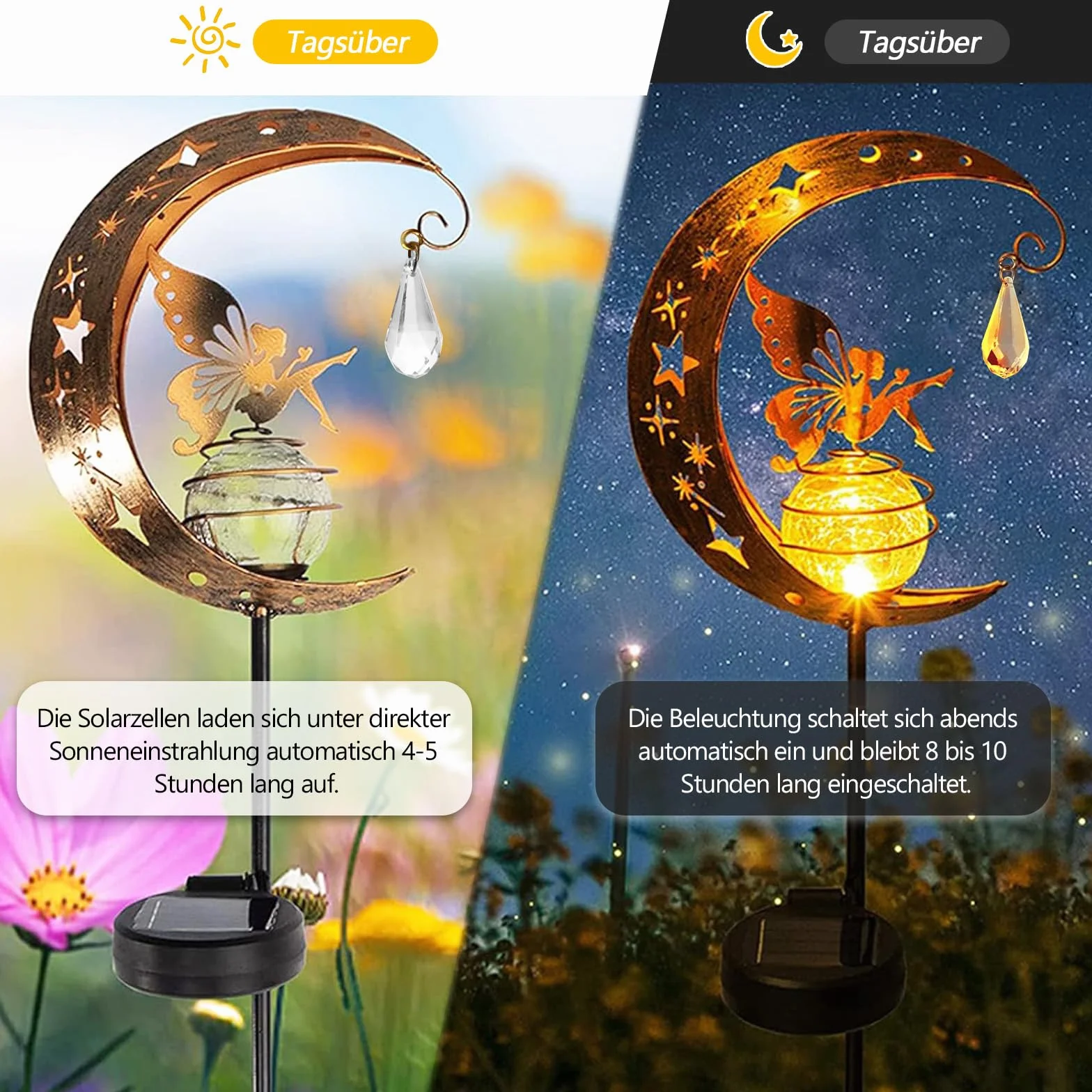 Euakee Solaires de Jardin Lampe Solaire Lune Boule Verre Fissuré Étanche Lumiere Exterieur Decorative Chemin Pelouse Patio Balcon Cour
