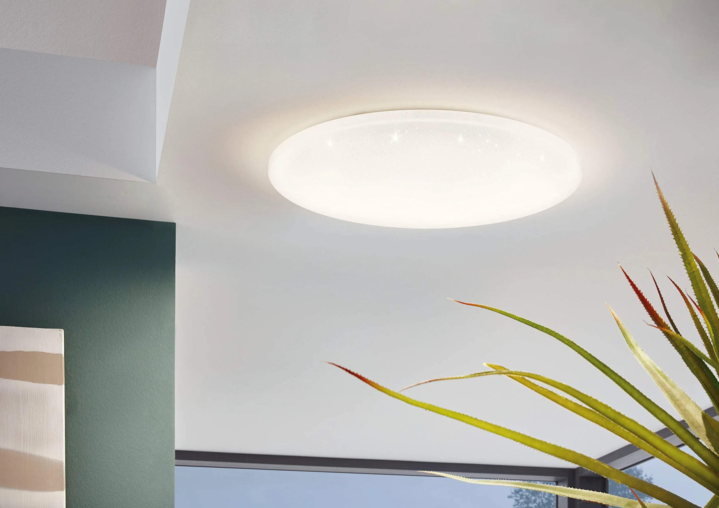 Eglo Plafonnier LED POGLIOLA-S Ø 50 cm, lampe de plafond effet cristal, acier et plastique blanc
