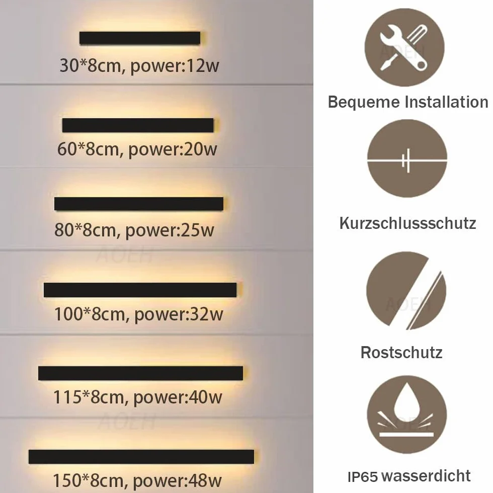 Applique Murale LED Villa Noire Extérieur Aluminium Acrylique IP65 30cm 12w