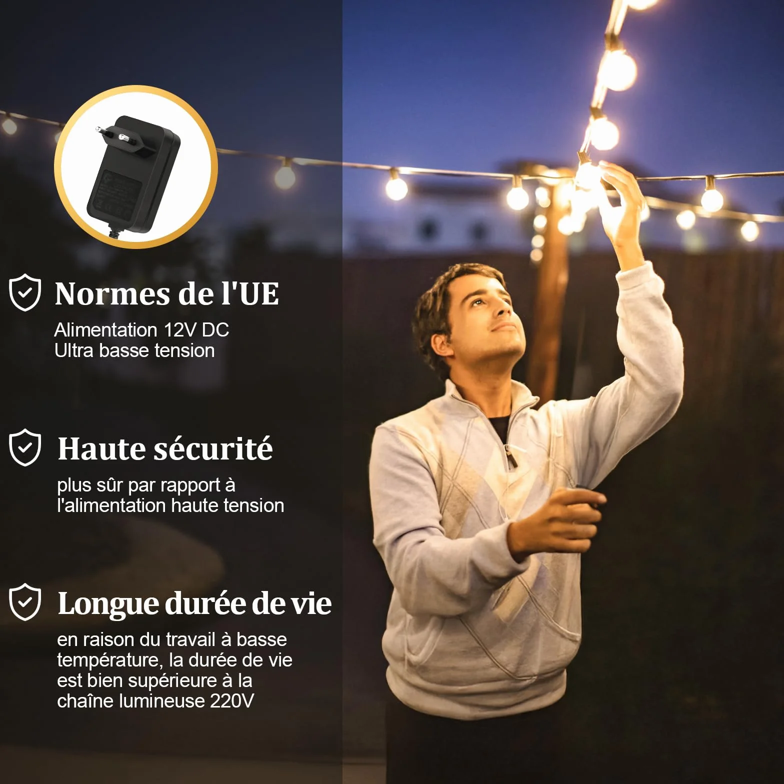 Guirlande Lumineuse Exterieur 20M G40 LED IP44 Imperméable Jardin Terrasse