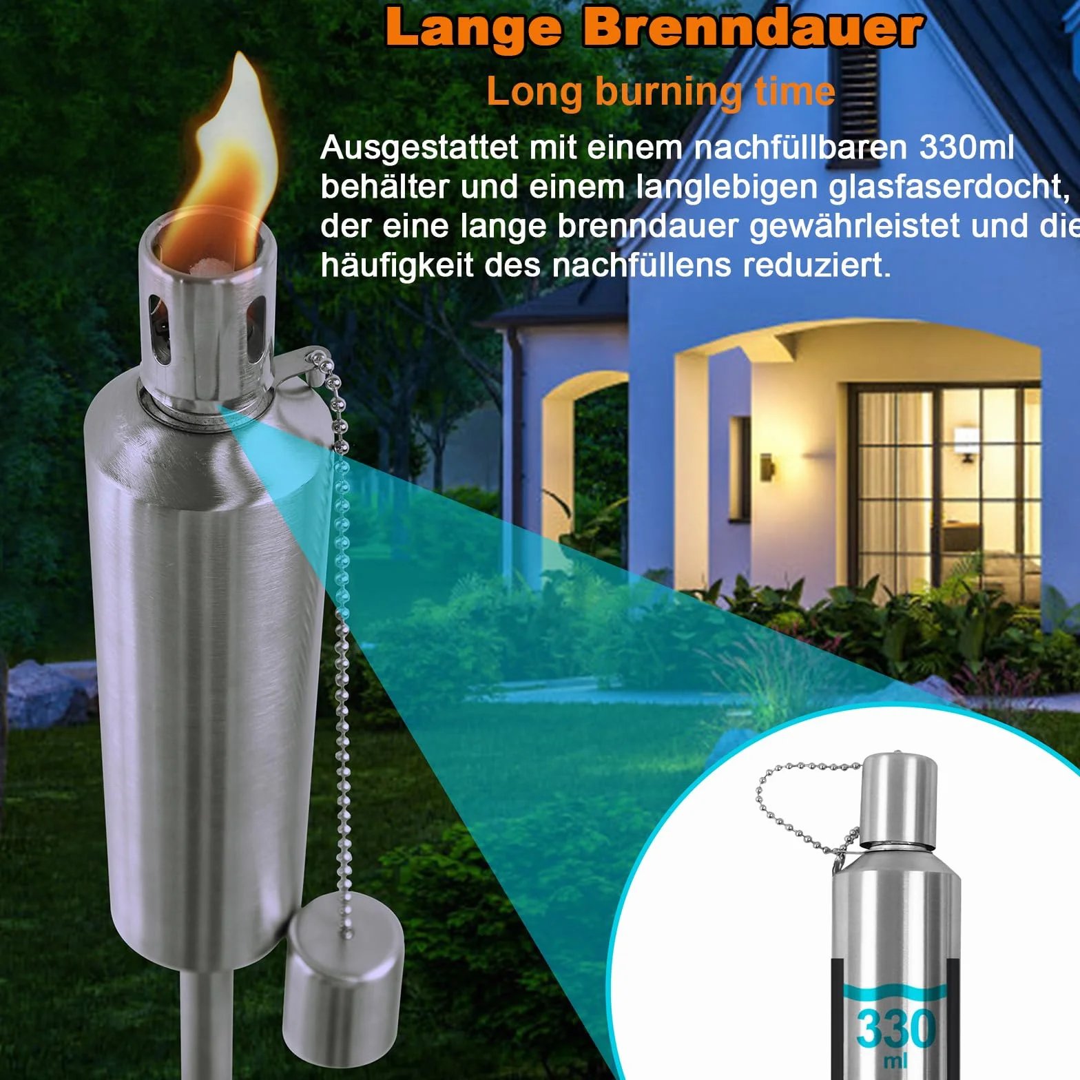 Lot de 6 torches de jardin en acier inoxydable rechargeable