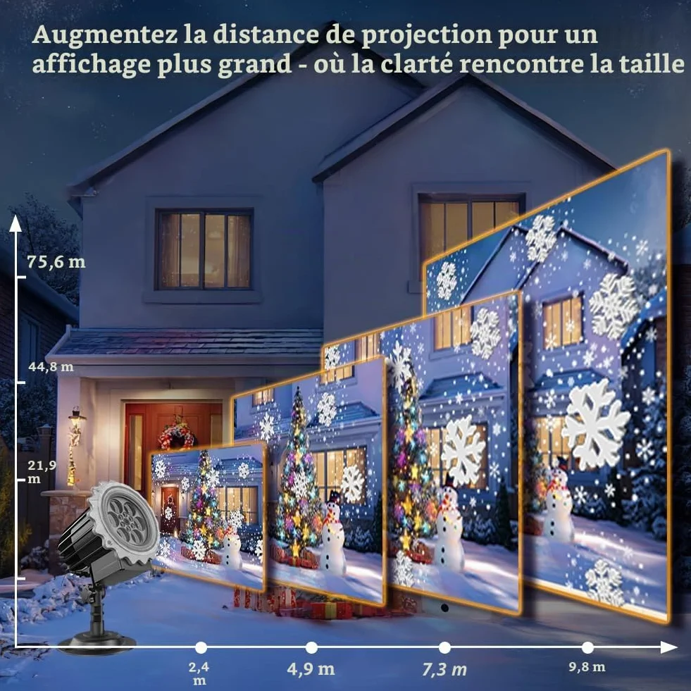 Projecteur LED Flocons de Neige Effet 3D, Décorations de Noël Imperméable pour Extérieur