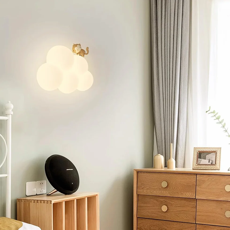 Appliques murales LED nuage enfant chambre fille dessin animé animal mignon abat-jour lait blanc intensité variable