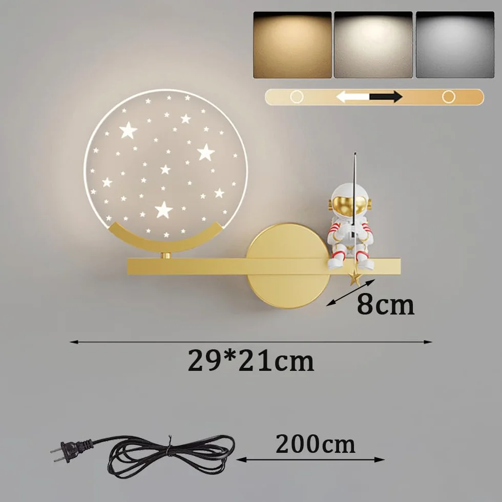 KZT Lampe Murale LED Dimmable 8W avec Interrupteur Tactile et Prise Astronaute Veilleuse Enfant