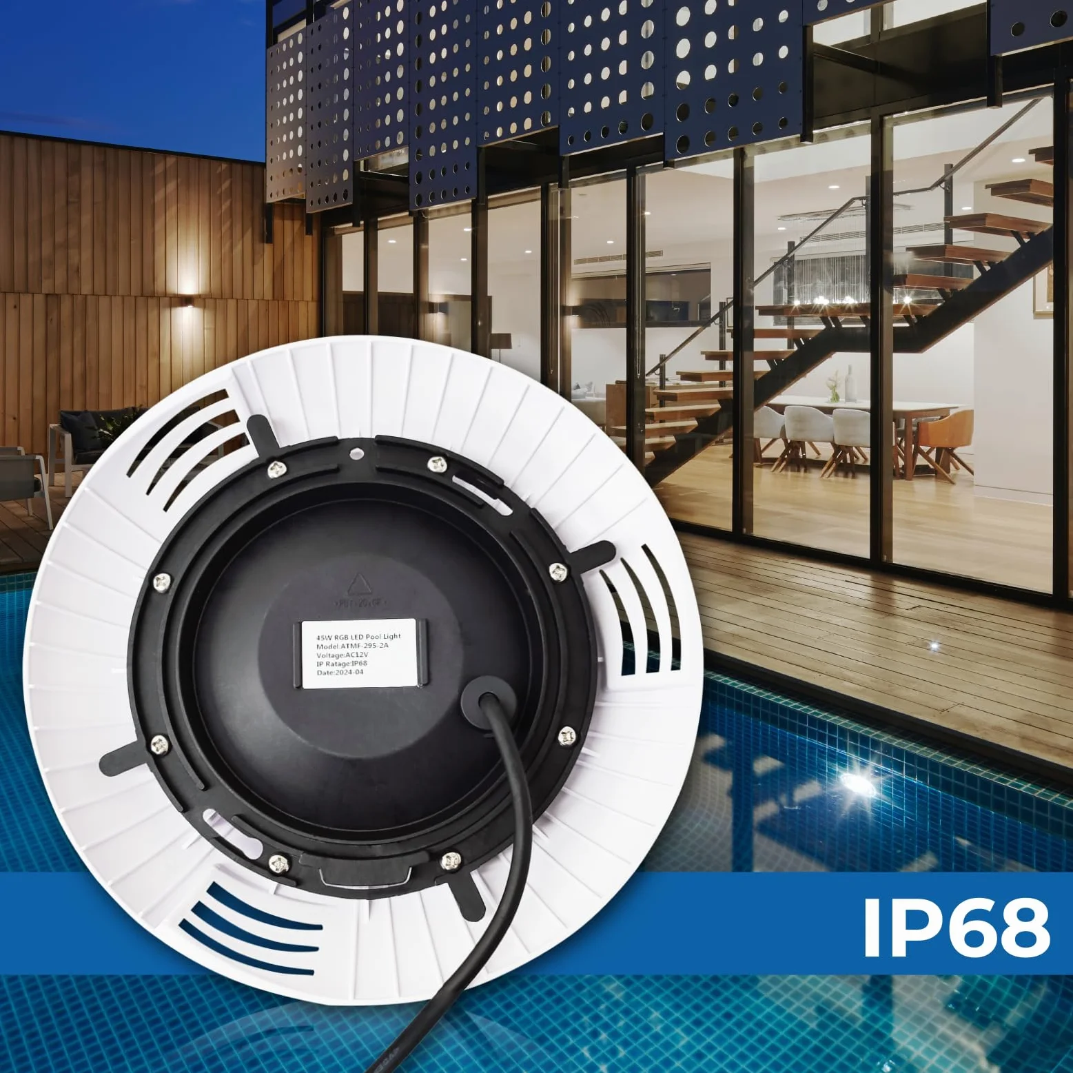 ATOMANT Lot de 2 Lumières de Piscine LED 45W RGB 12V AC IP68 Submersible