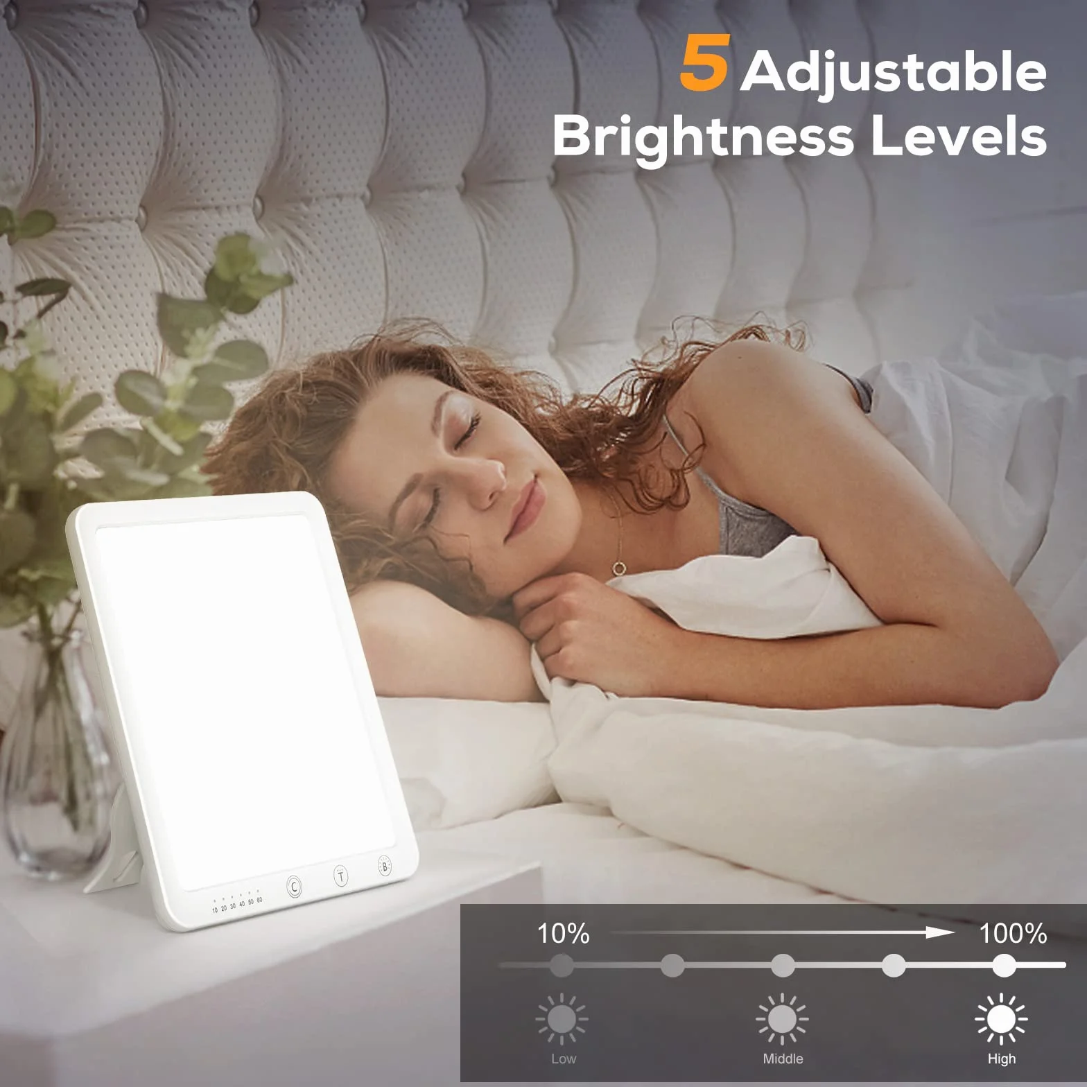Lampe de Luminothérapie 10000 Lux, Lumière de Simulation du Jour, Support Réglable 180°, 6 Minuteurs, 5 Luminosités, 3 Températures, Spectre Complet sans UV