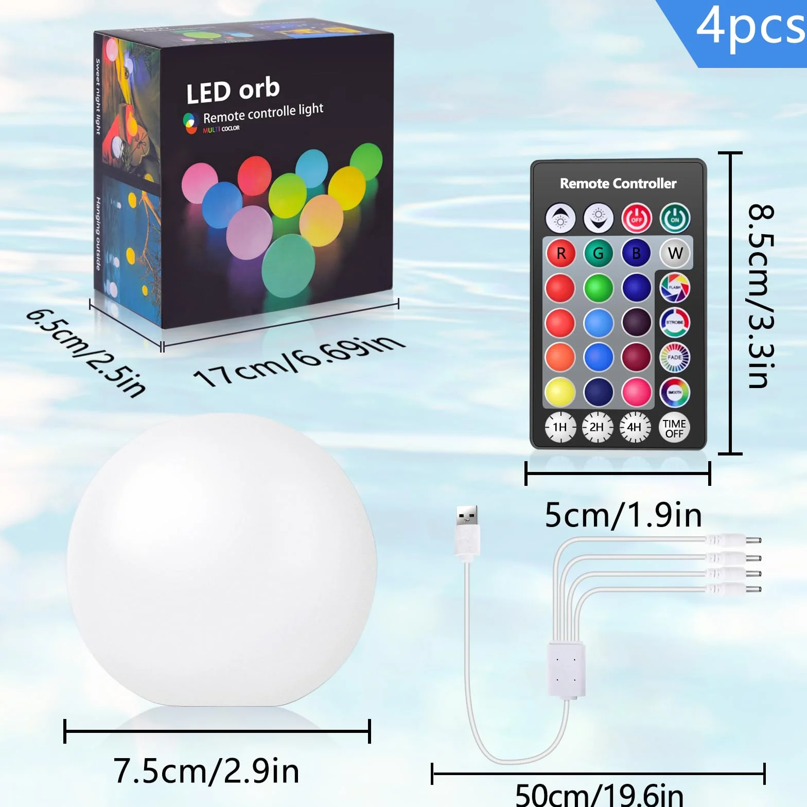 Lot de 4 lampes de piscine flottantes RVB 16 couleurs avec télécommande étanches