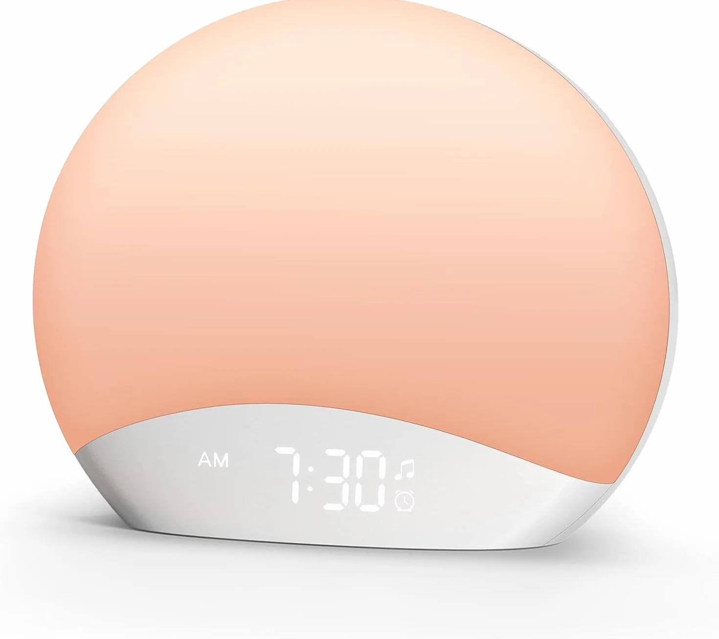 Réveil Lumière Simulant l’Aube avec Bruits Blancs, Lampe de Réveil Veilleuse Horloge Numérique Dimable 0–100%, 26 Sons Relaxants