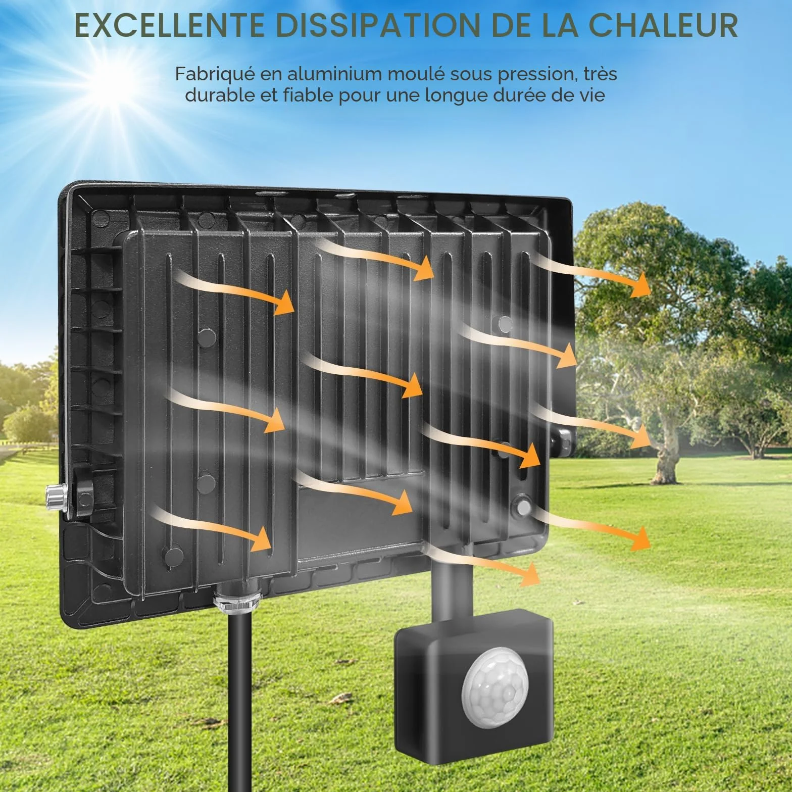 Projecteur LED Extérieur 50W 4500 Lumens 6500K IP66 Détecteur de Mouvement