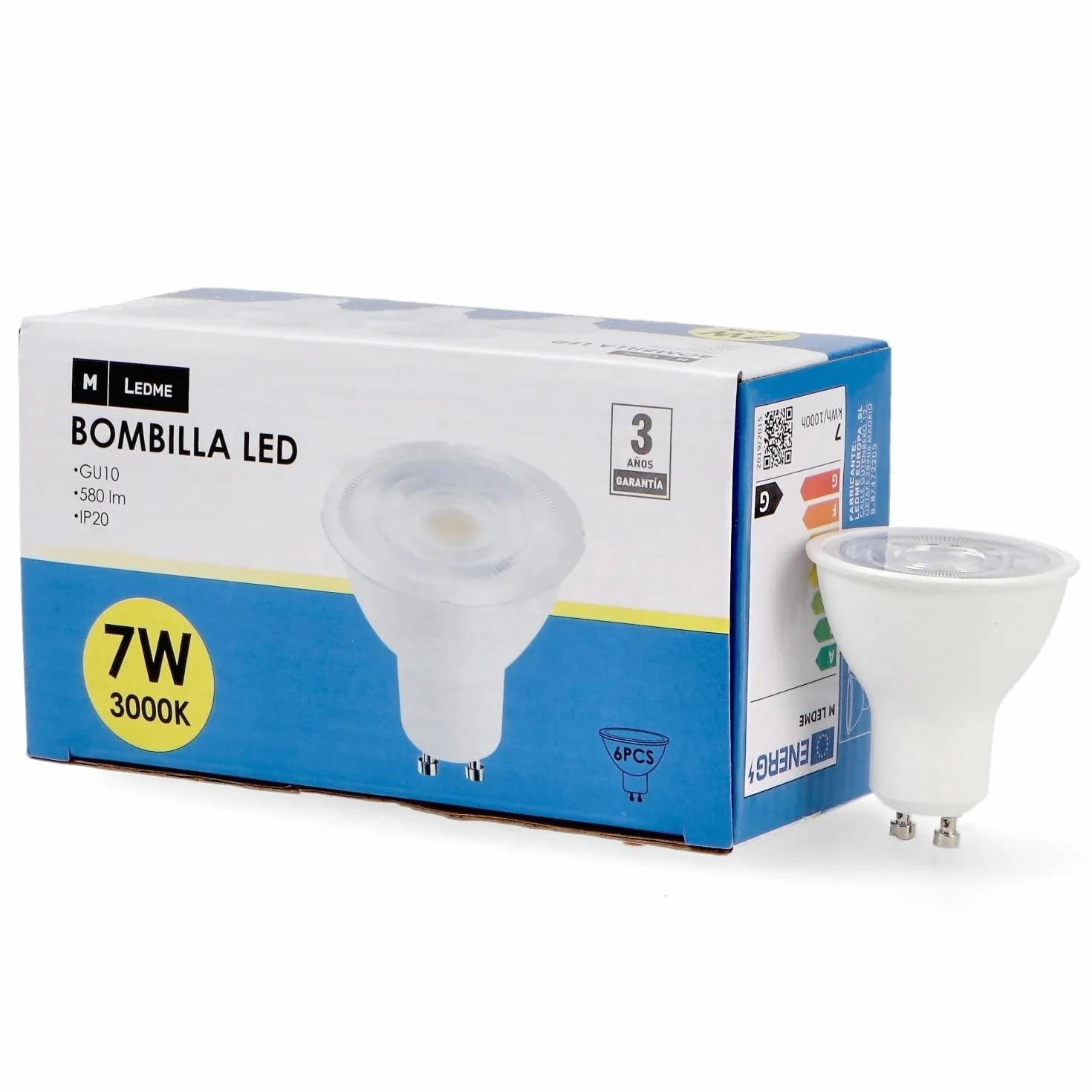 Ampoule Led 7W Gu10 Smd Plus 4000K 580 Lumen IP20 Pack de 6