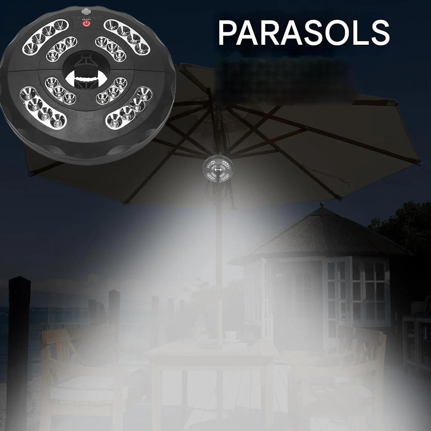 Lumières pour Parasol Extérieur, Éclairage Extérieur Rechargeable - Lampe Étanche 3 Modes