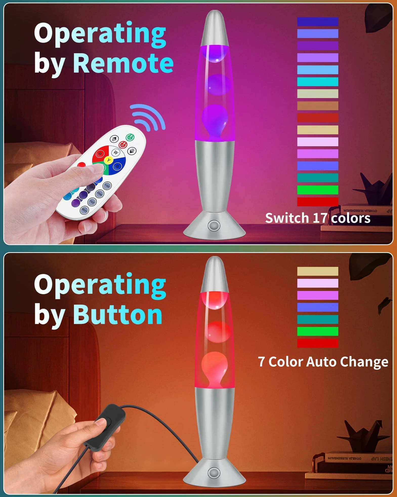 Lampe à Lave XXL LED 17 Couleurs avec Télécommande, Lampe à Mouvement Liquide 42cm, Veilleuse Cadeau Anniversaire Noel
