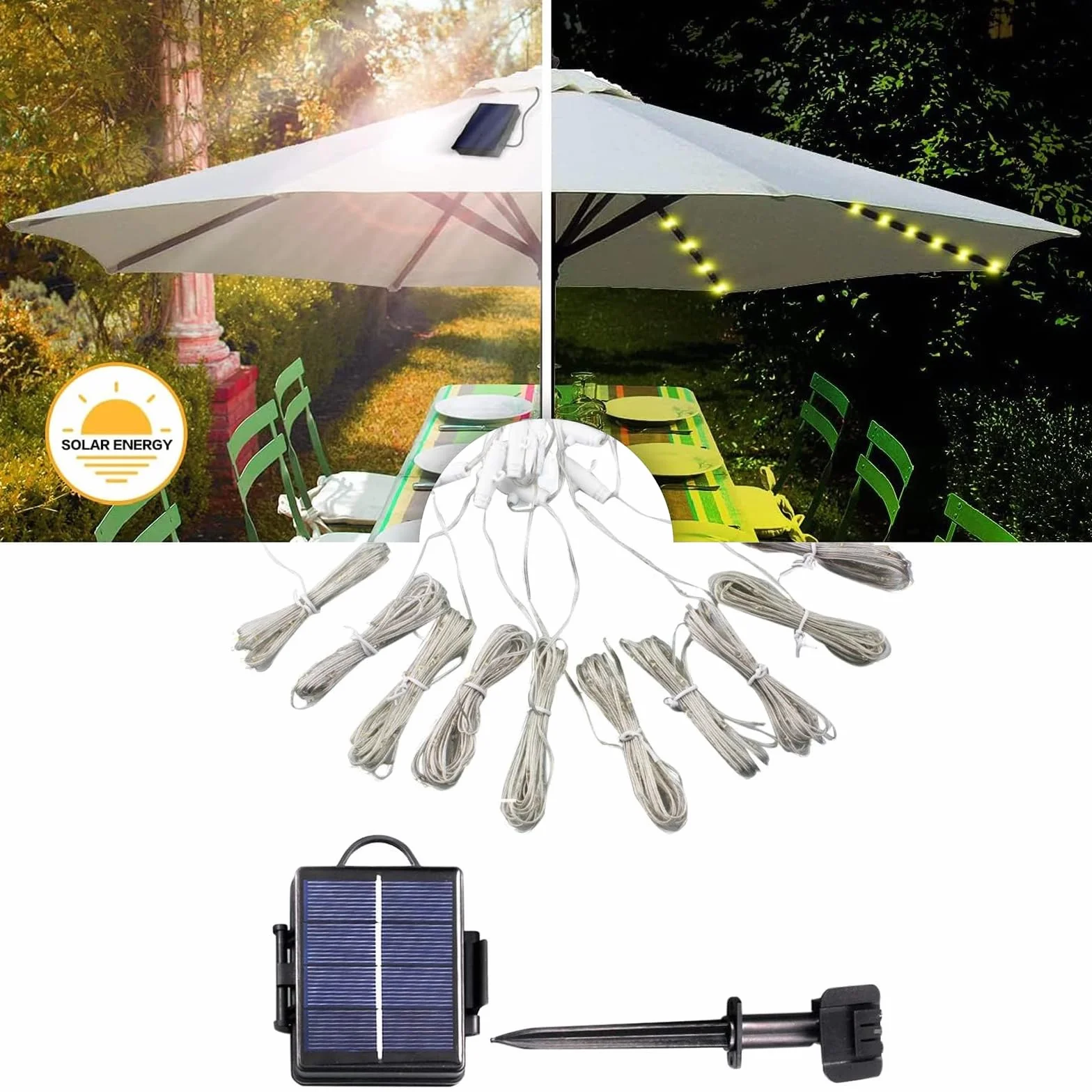 Lumières solaires pour parasol 104 LED 8 modes avec télécommande extérieur intérieur