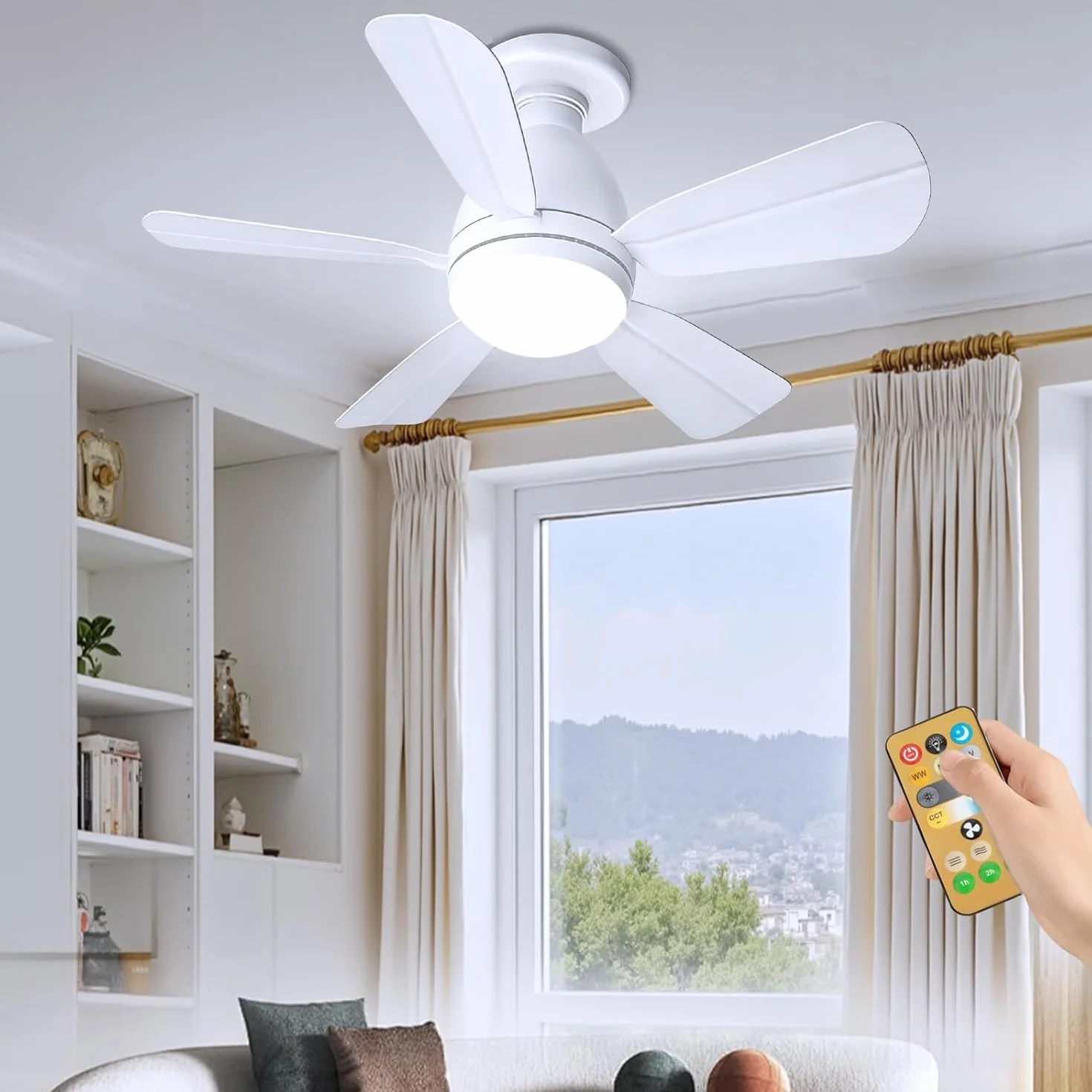 Ventilateur de Plafond avec Lumière et Télécommande 50cm LED E27 Dimmable Minuterie 3 Températures 3000K-6500K 3 Vitesses