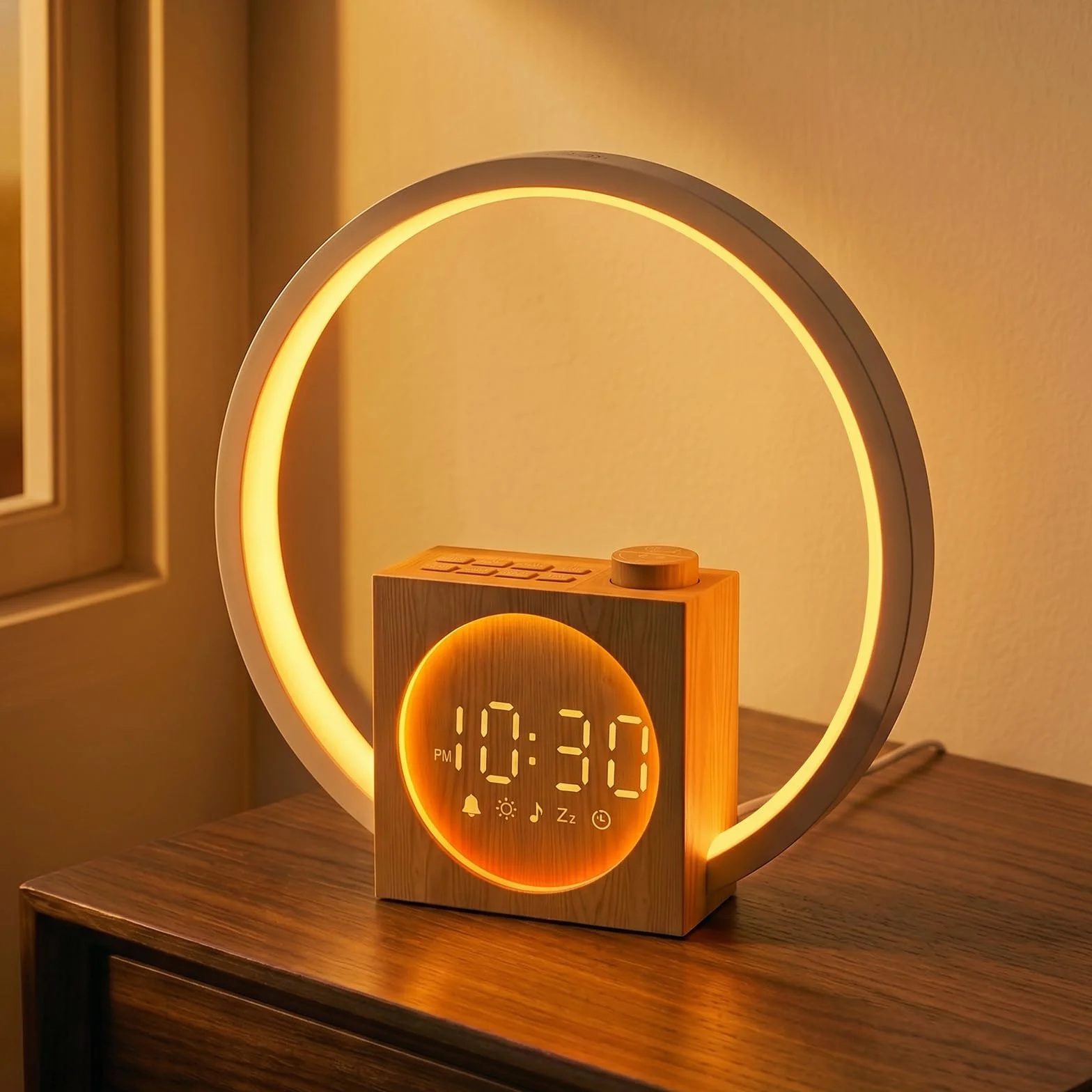 Simulateur d'Aube et Crépuscule Éveil Lumière avec Anneau Tactile 360°, 12 Couleurs, 30 Sons Naturels, Veilleuse Enfant, Snooze, Sleep Timer