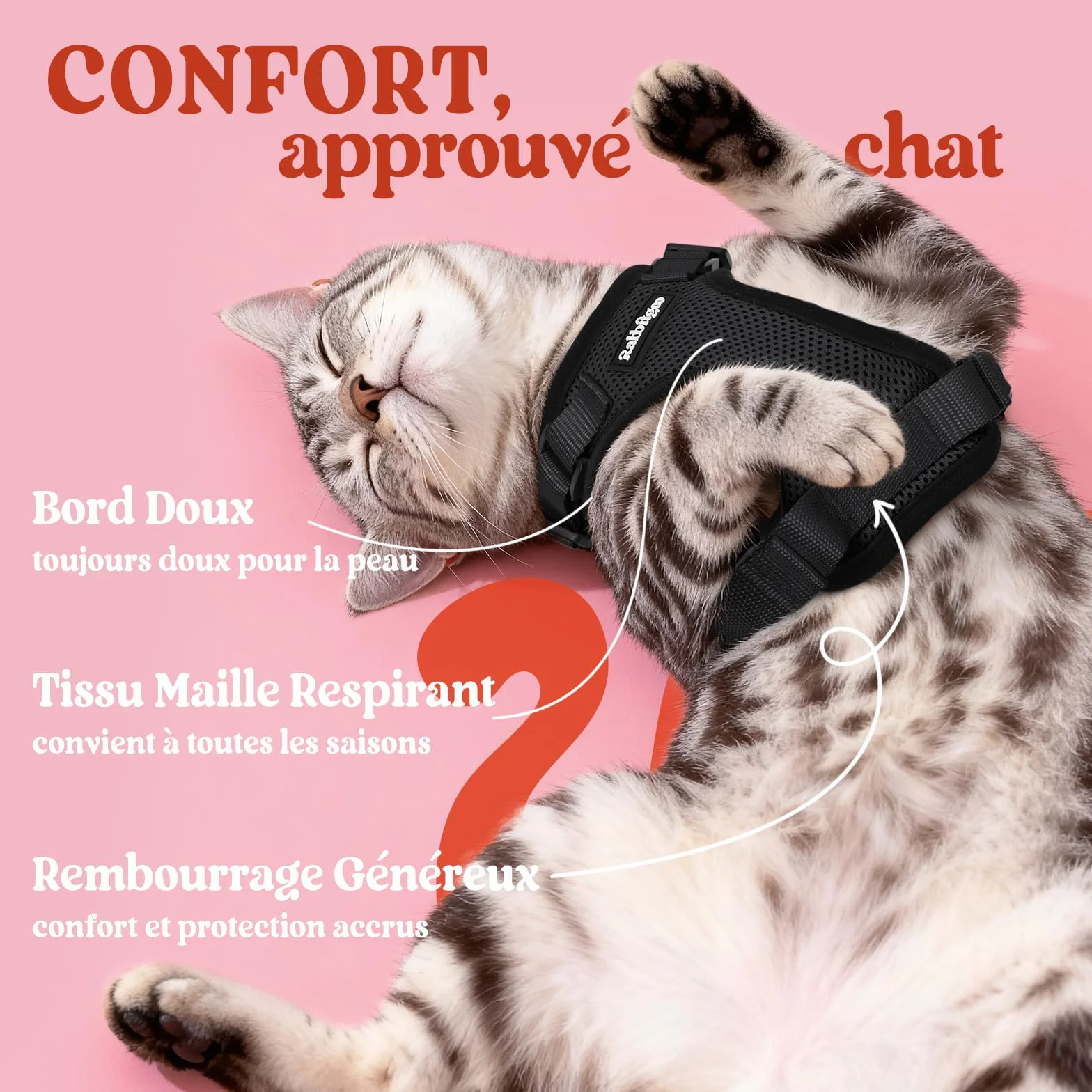Rabbitgoo Harnais Chat Réglable Noir XS Réfléchissant Gilet Respirant pour Petit Chien Chaton