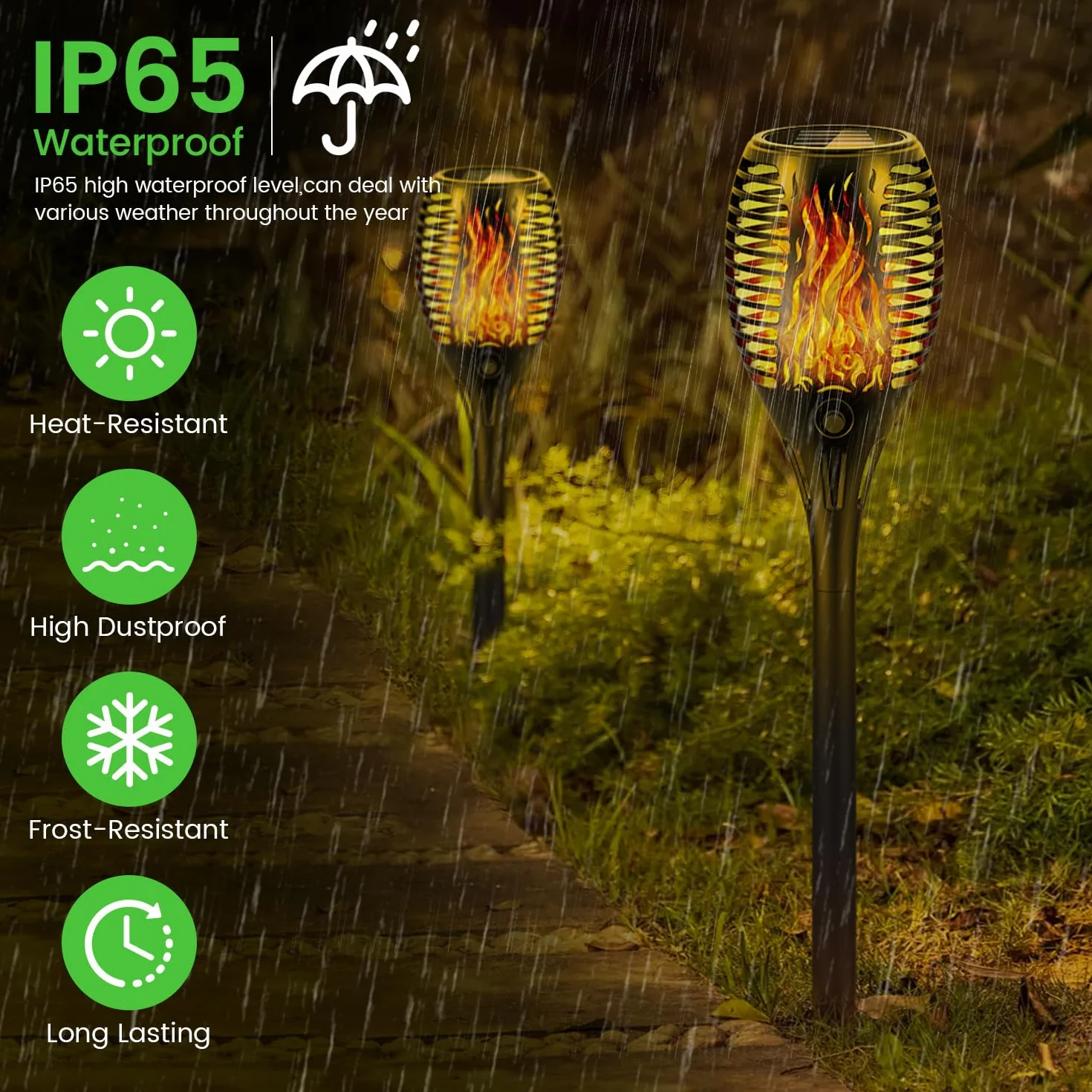 Lampes solaires jardin extérieur effet flamme réaliste étanche IP65 33 LED 4 pièces