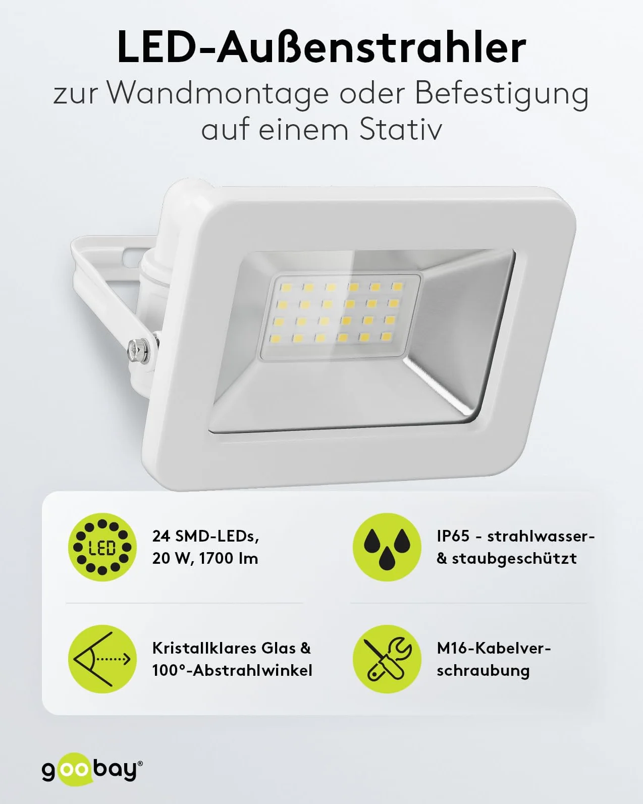 Goobay Projecteur LED 20W 4000K 1700lm IP65 Blanc Neutre